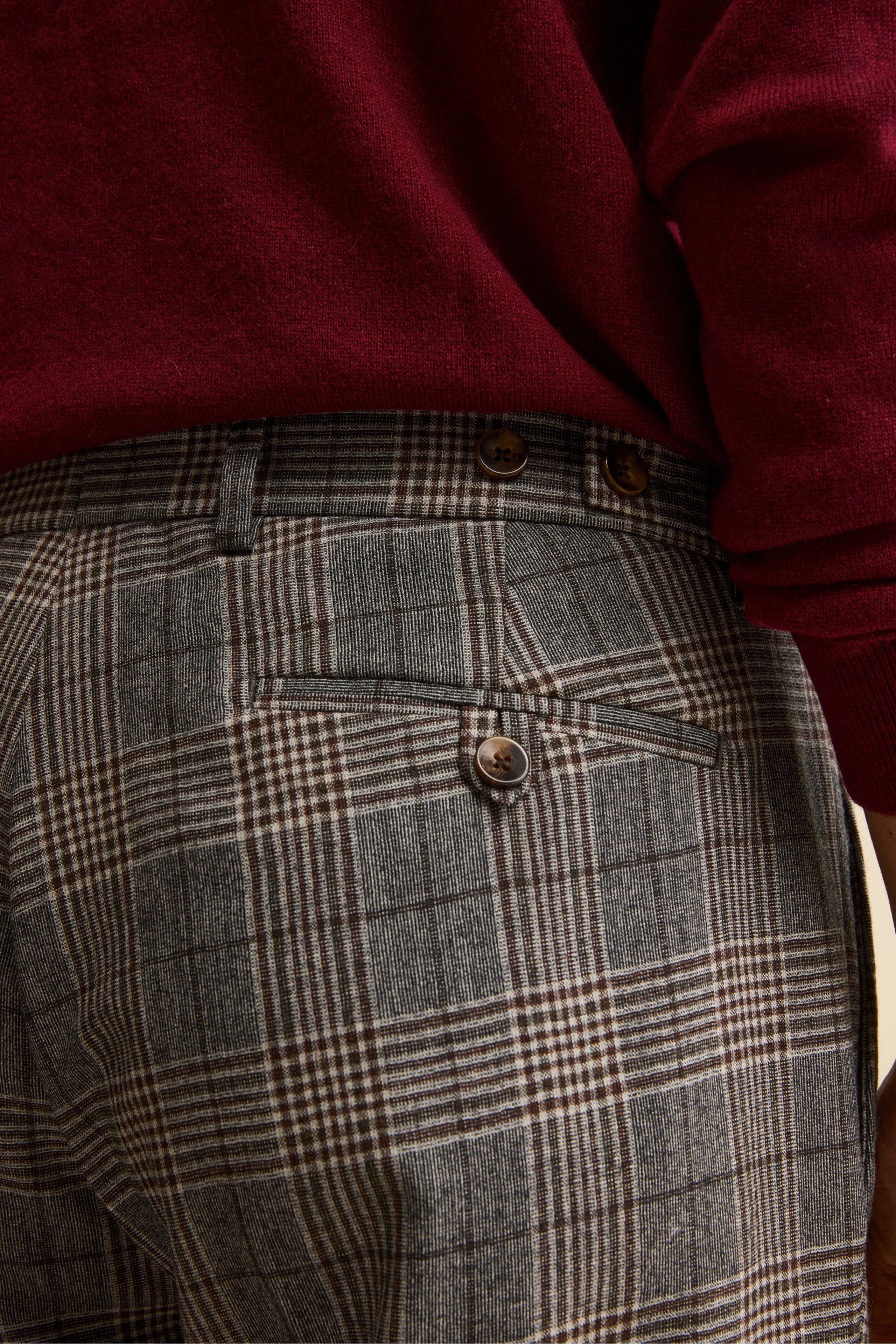 Wool Check Trousers with Pleats and Cuffs - -