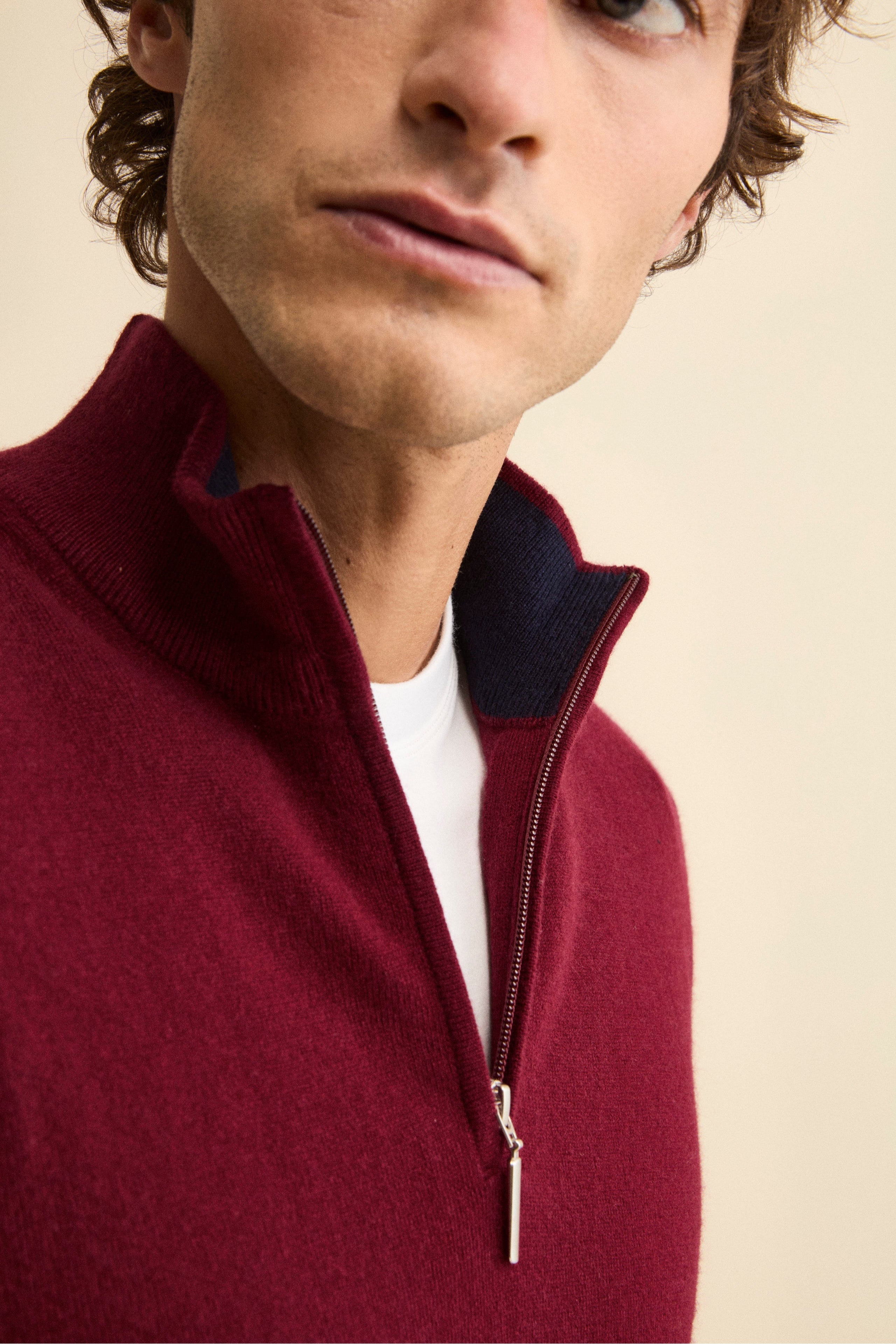 Turtleneck with Zip in Wool and Cashmere - Burgundy