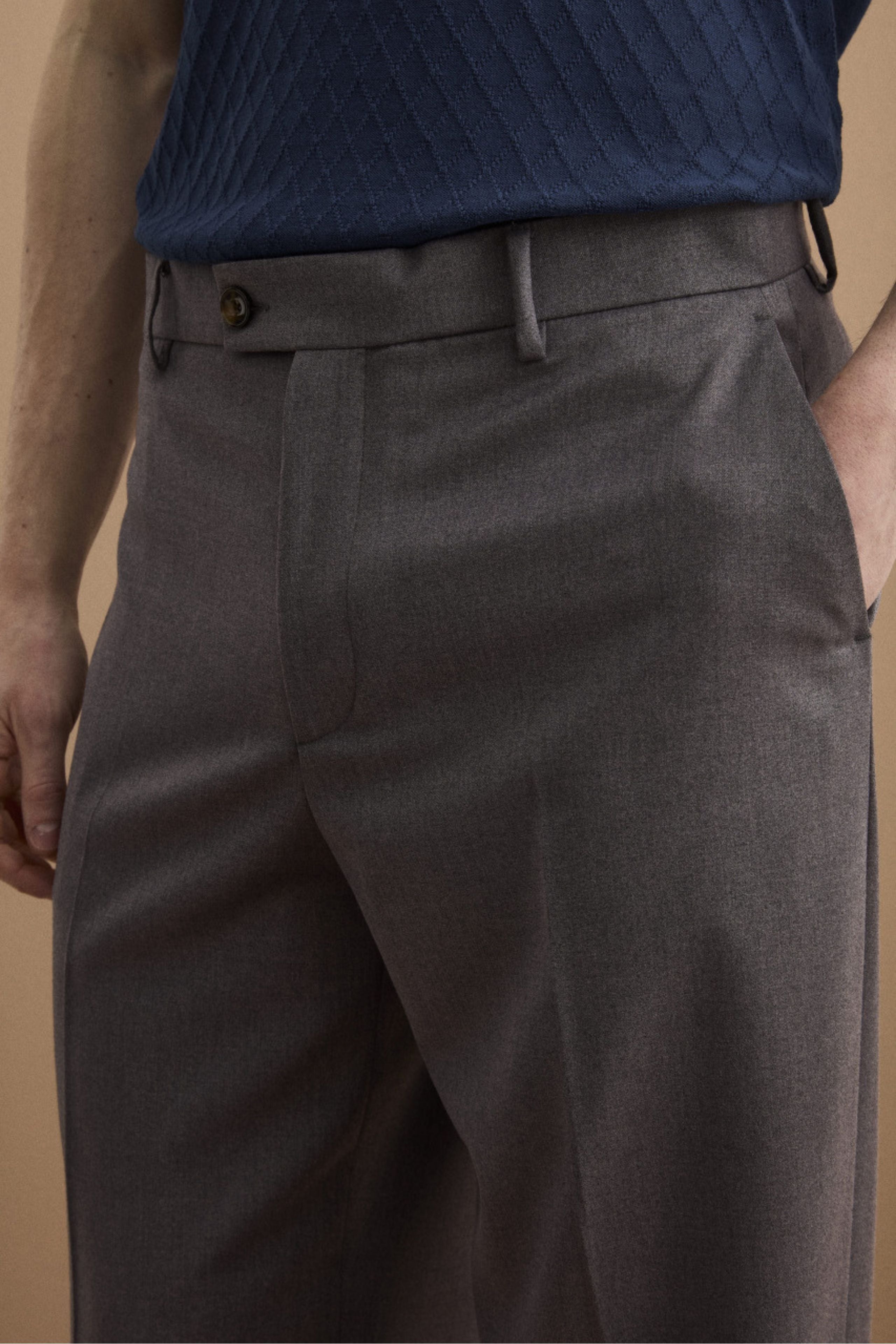 Pantalone Gamba Larga in Misto Lana con Piega - ANTRACITE