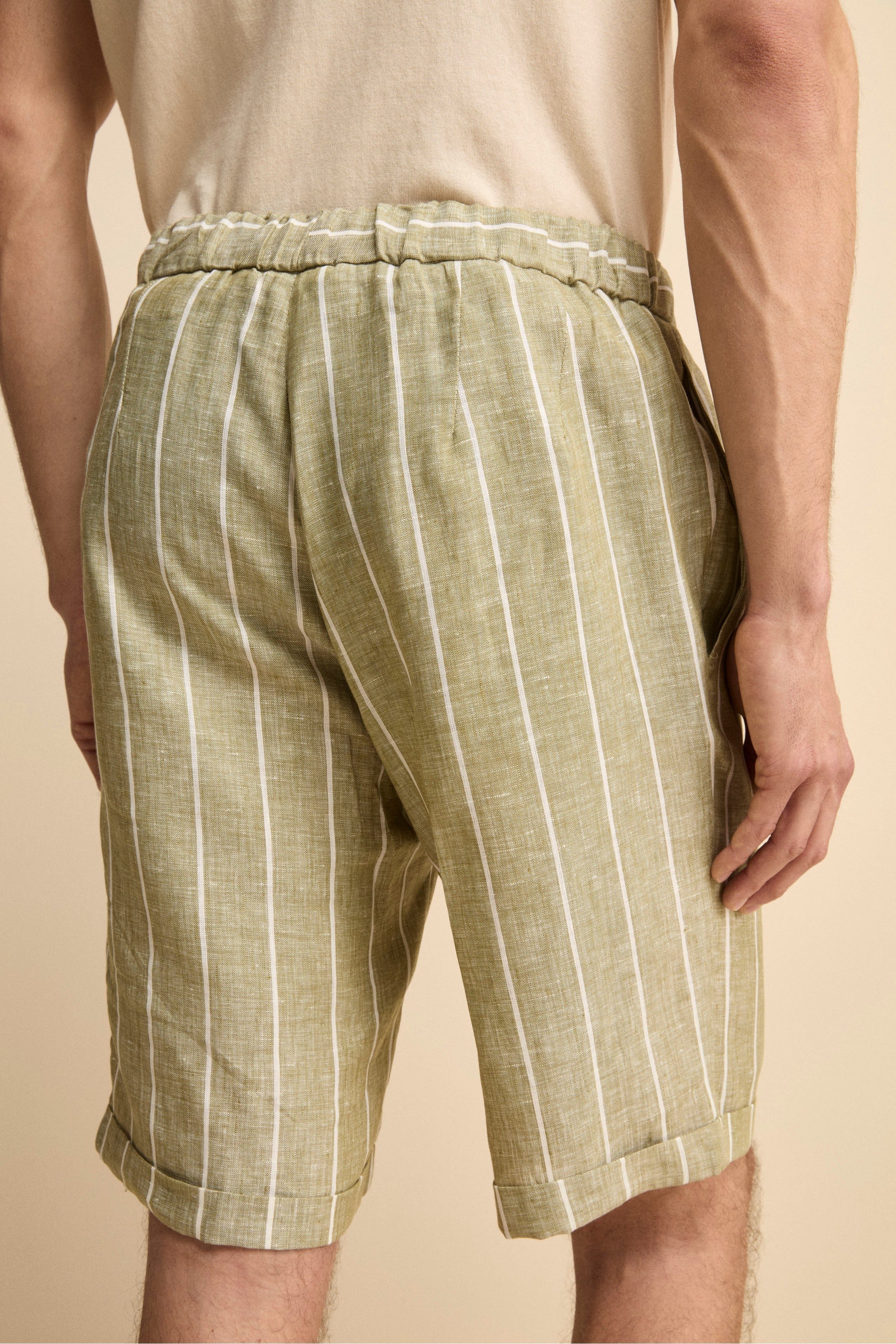 Bermuda in Lino con Coulisse - VERDE RIGATO