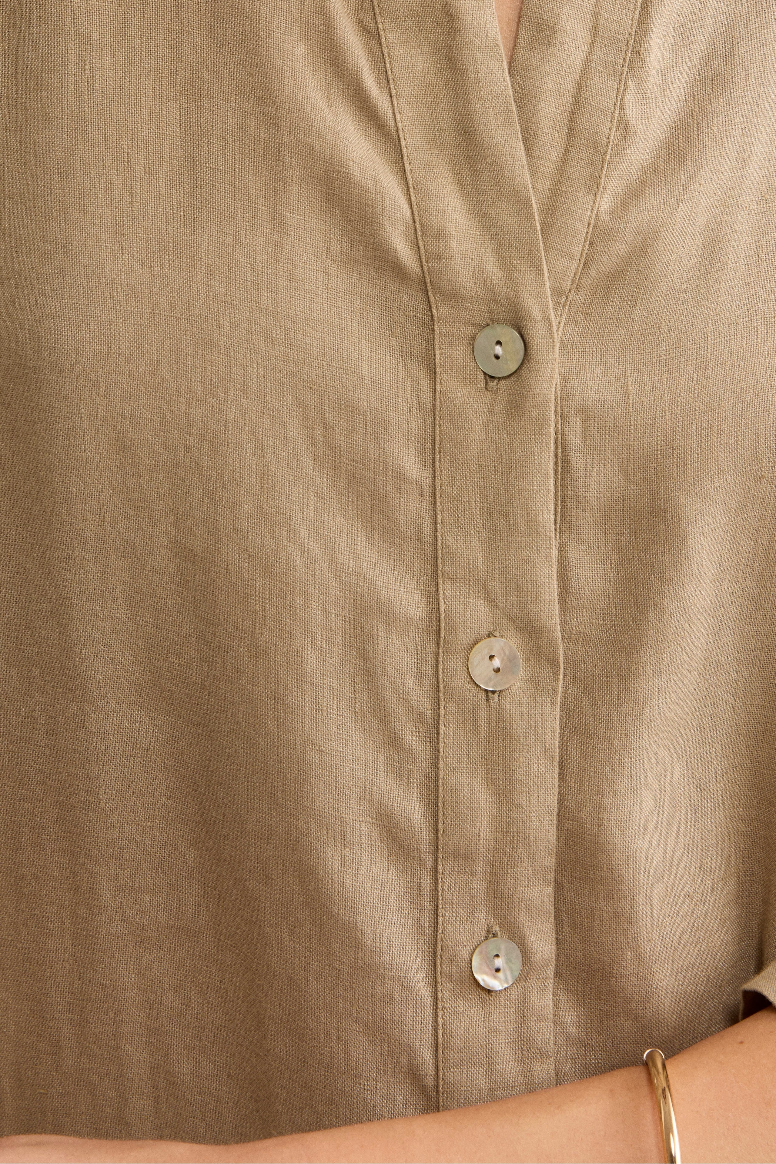 Abito Chemisier Midi in Lino con Collo Coreana - TORTORA