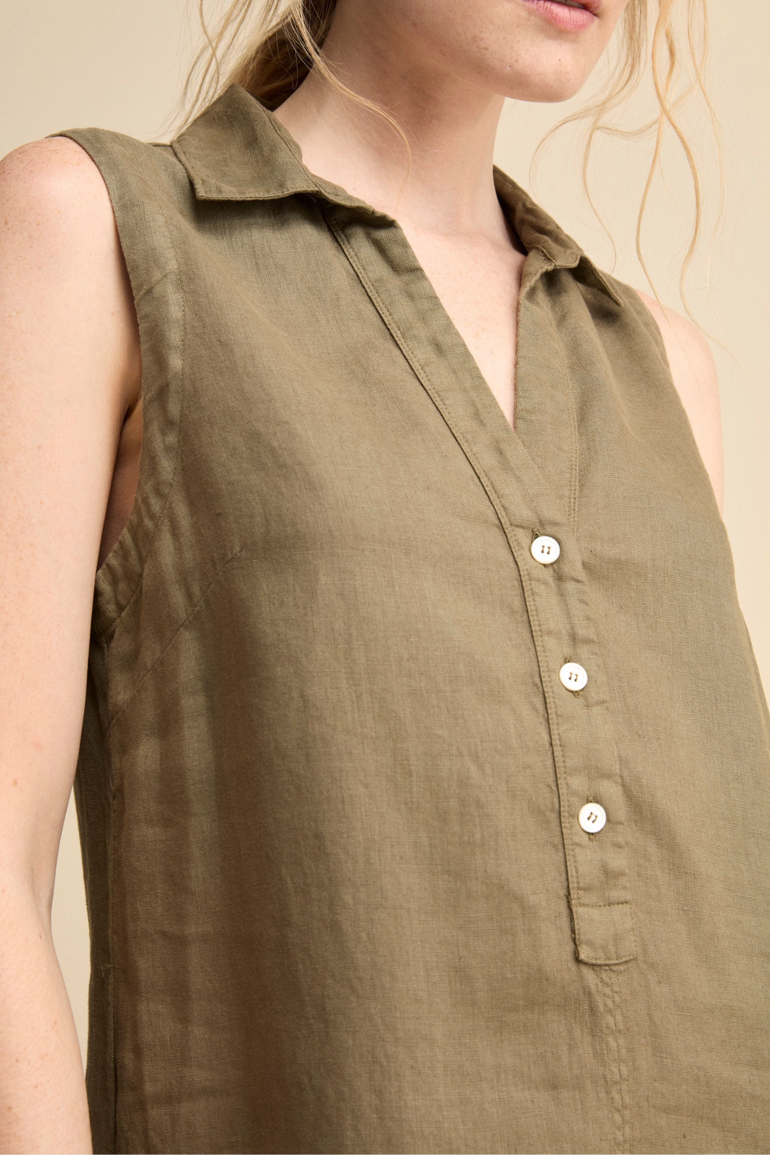 Abito Chemisier Smanicato in Lino - VERDE MILITARE