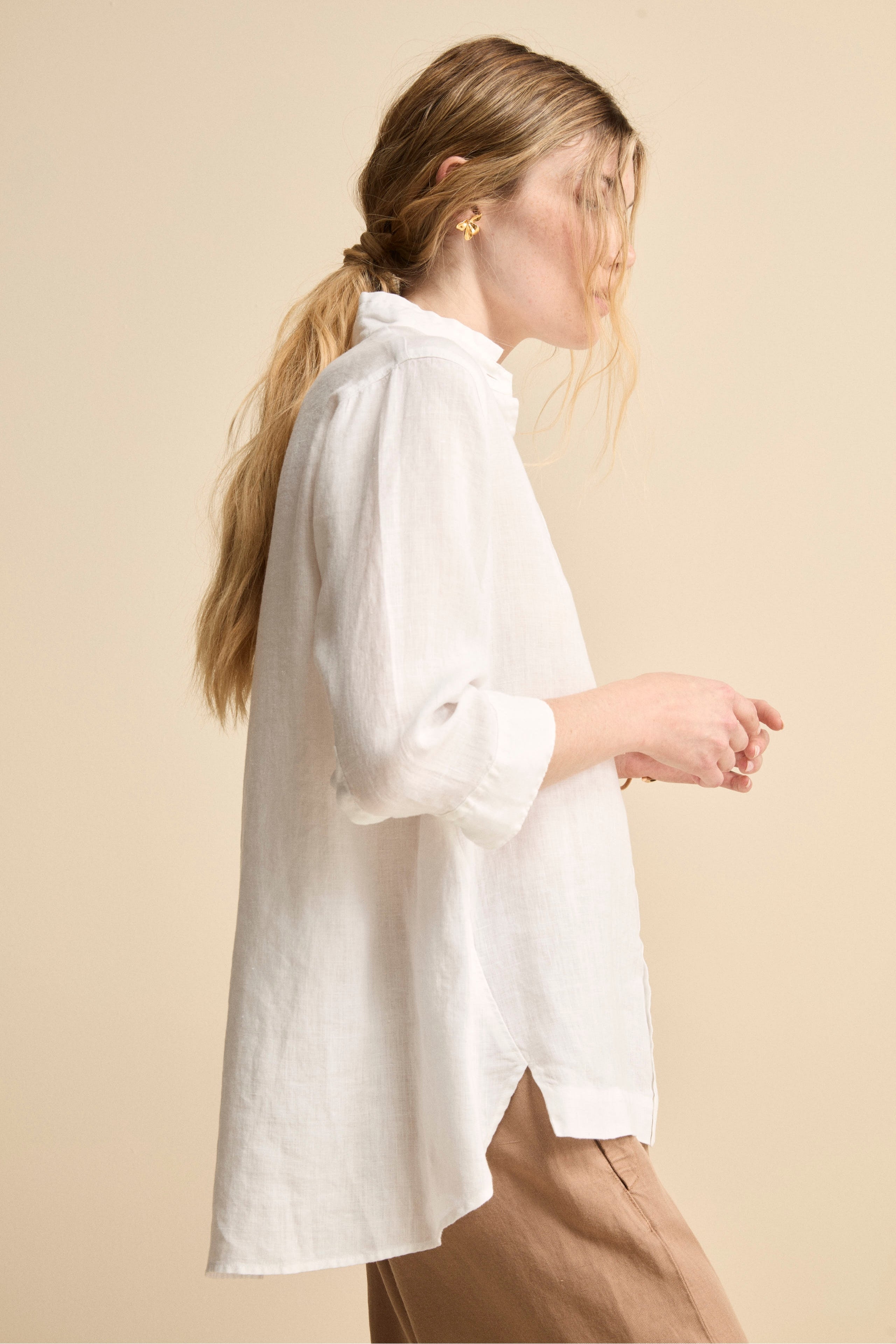 Camicia Over Coreana in Lino - BIANCO