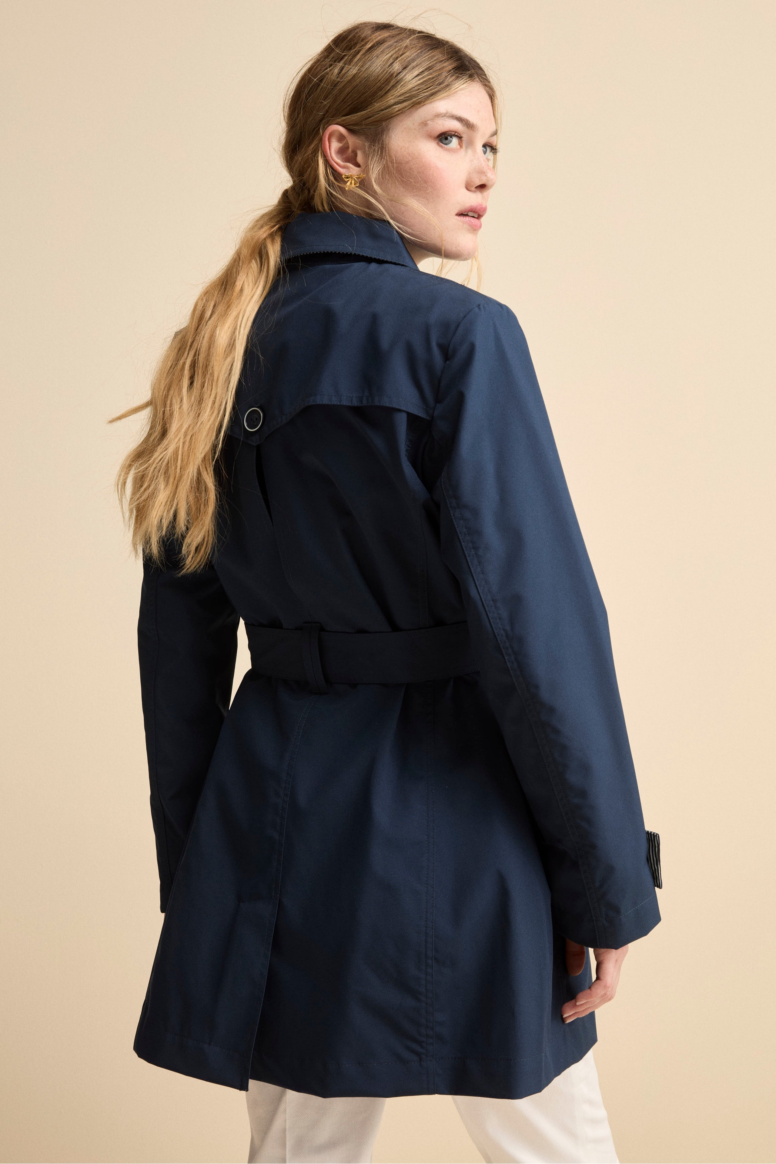 Trench Monopetto Midi con Cintura - BLU