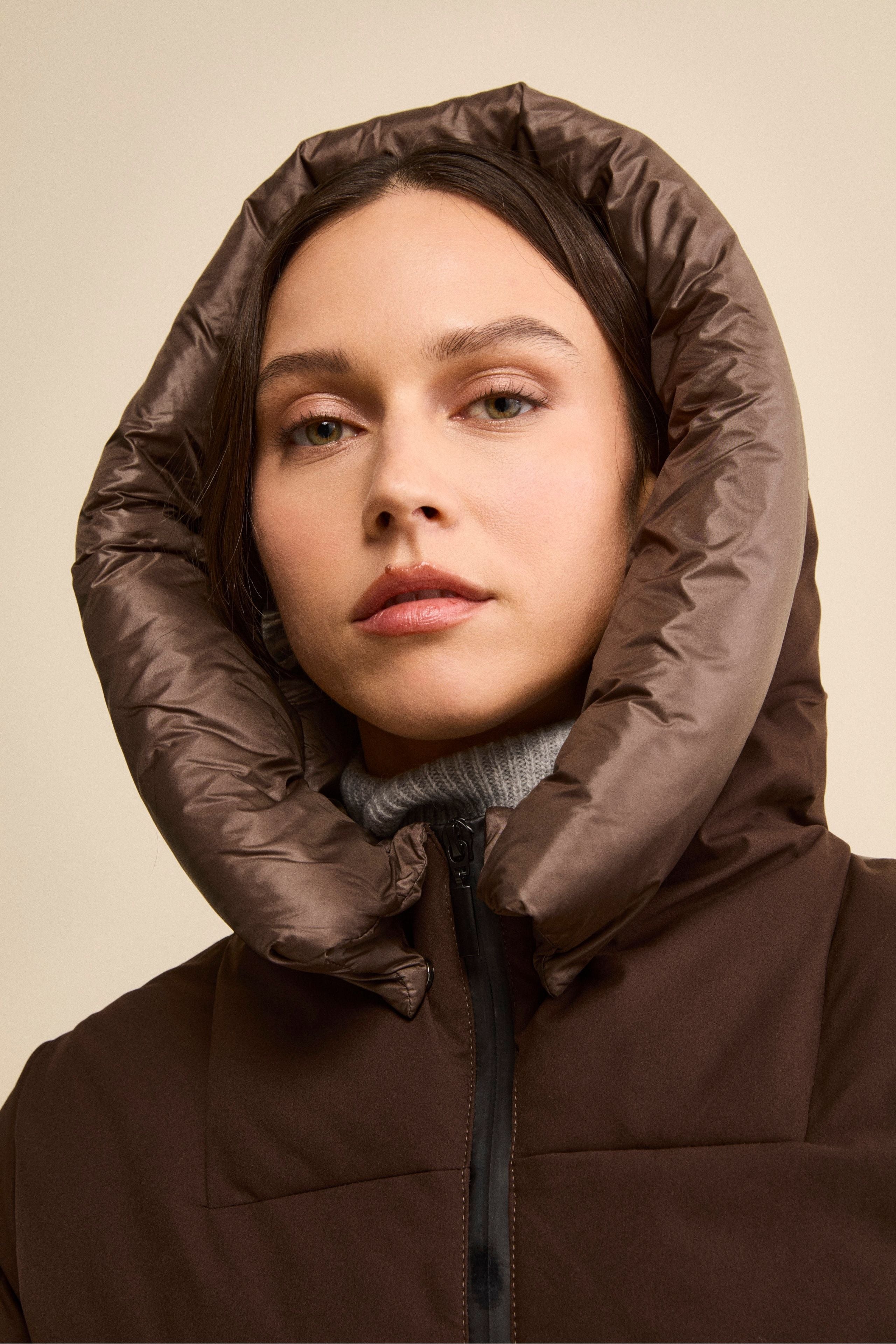 Padded Winter Jacket with Hood - brown