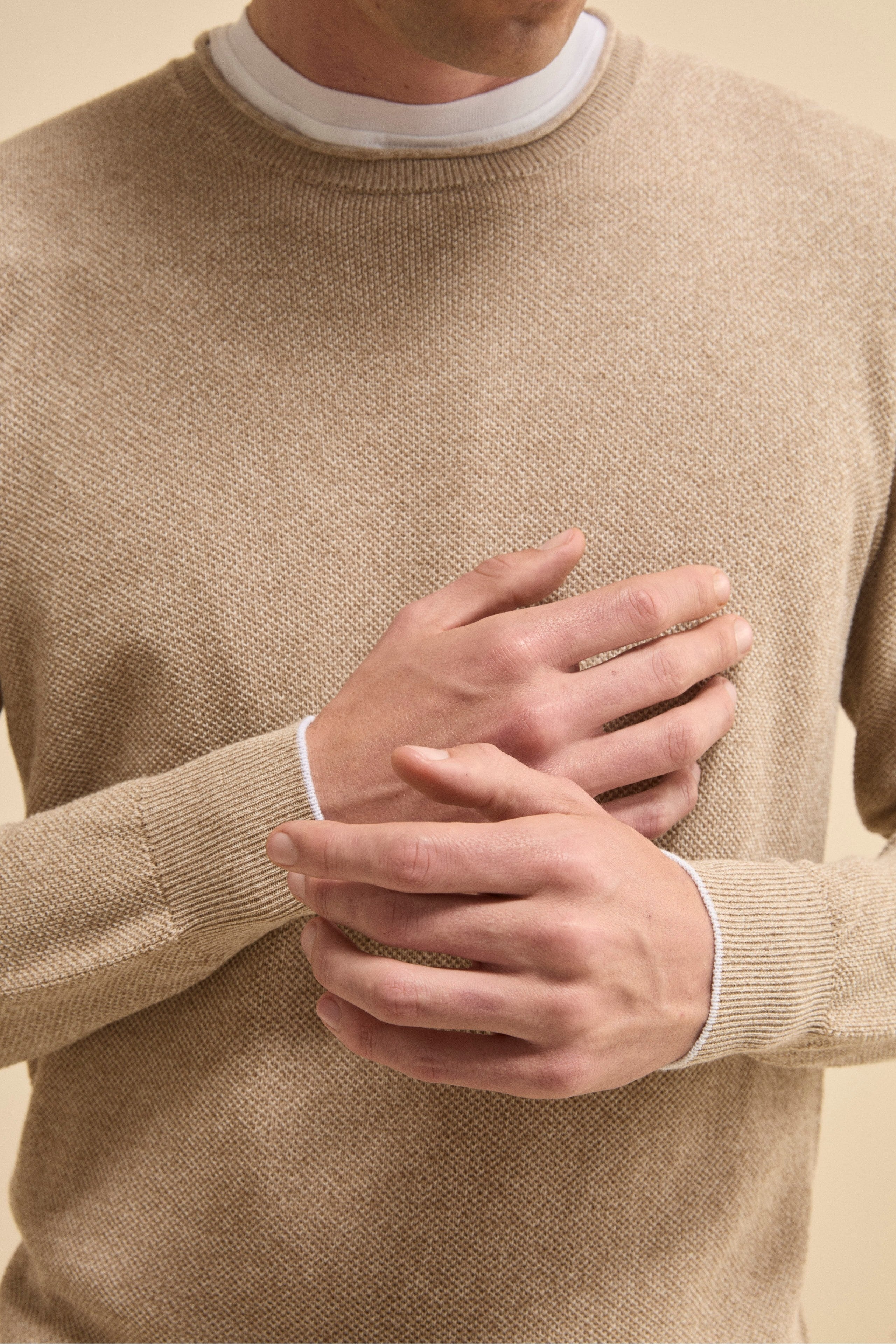 Maglia Girocollo Bicolore in Cotone - BEIGE/BIANCO