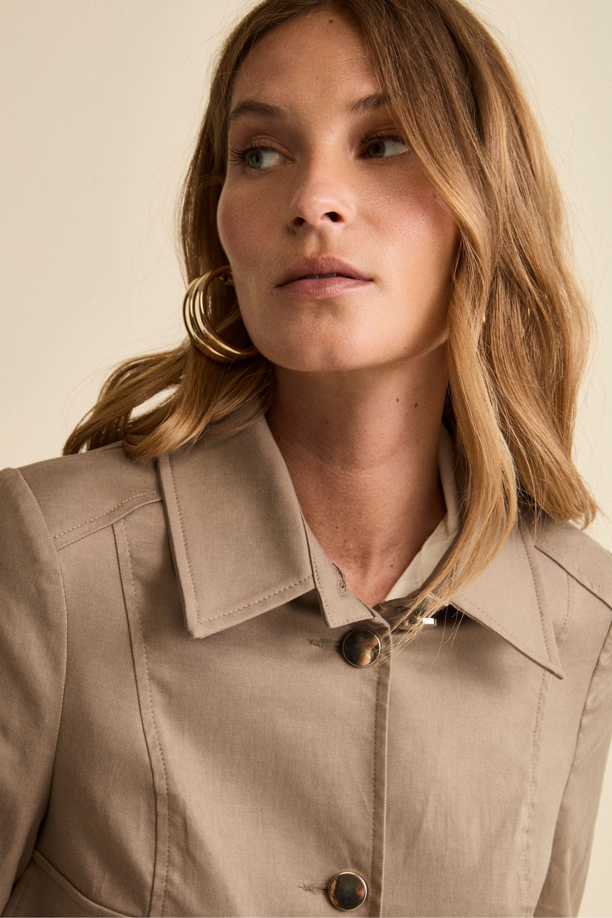 Short Gabardine Jacket with Pockets - gray