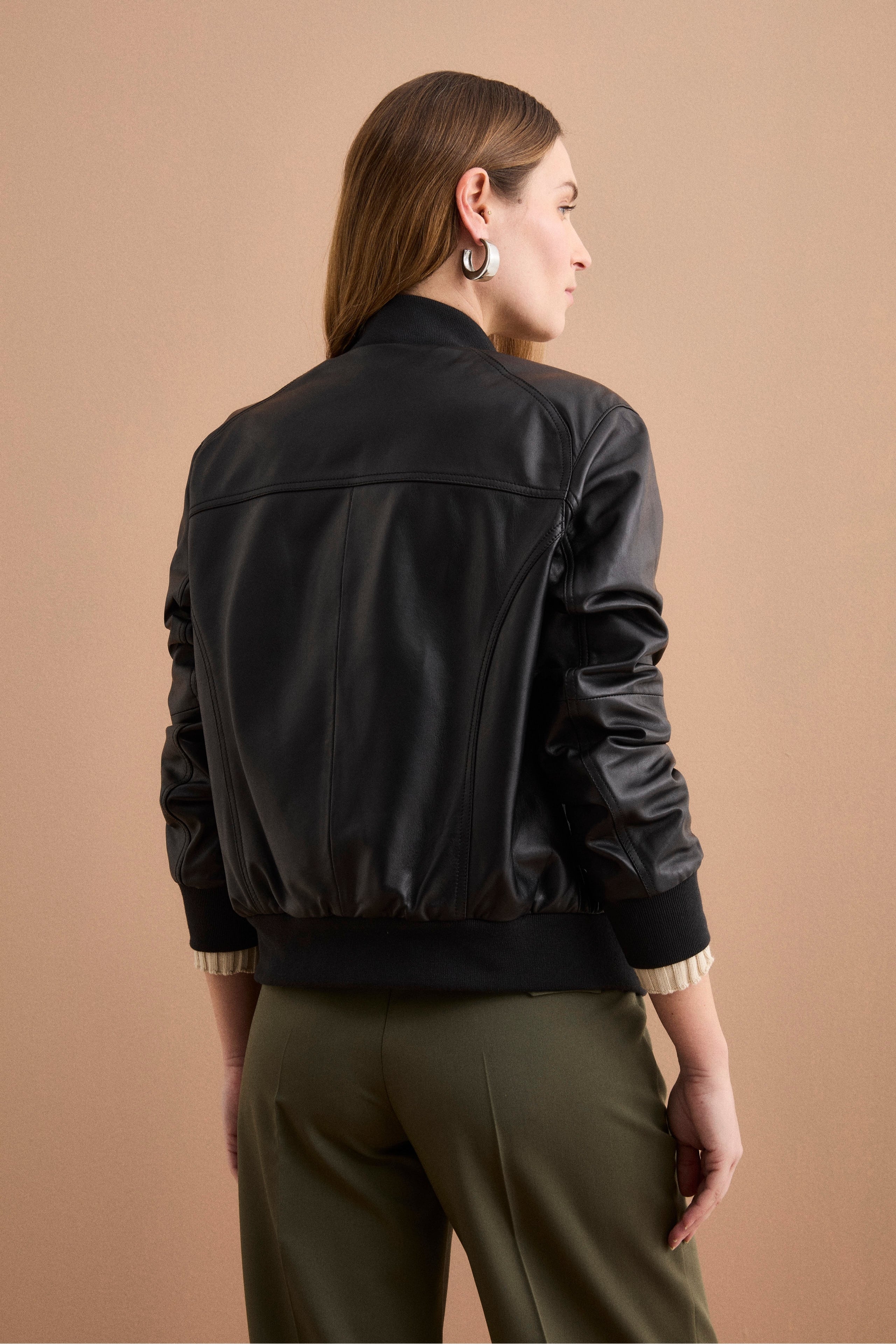 Bomber in Pelle con Tasche - NERO