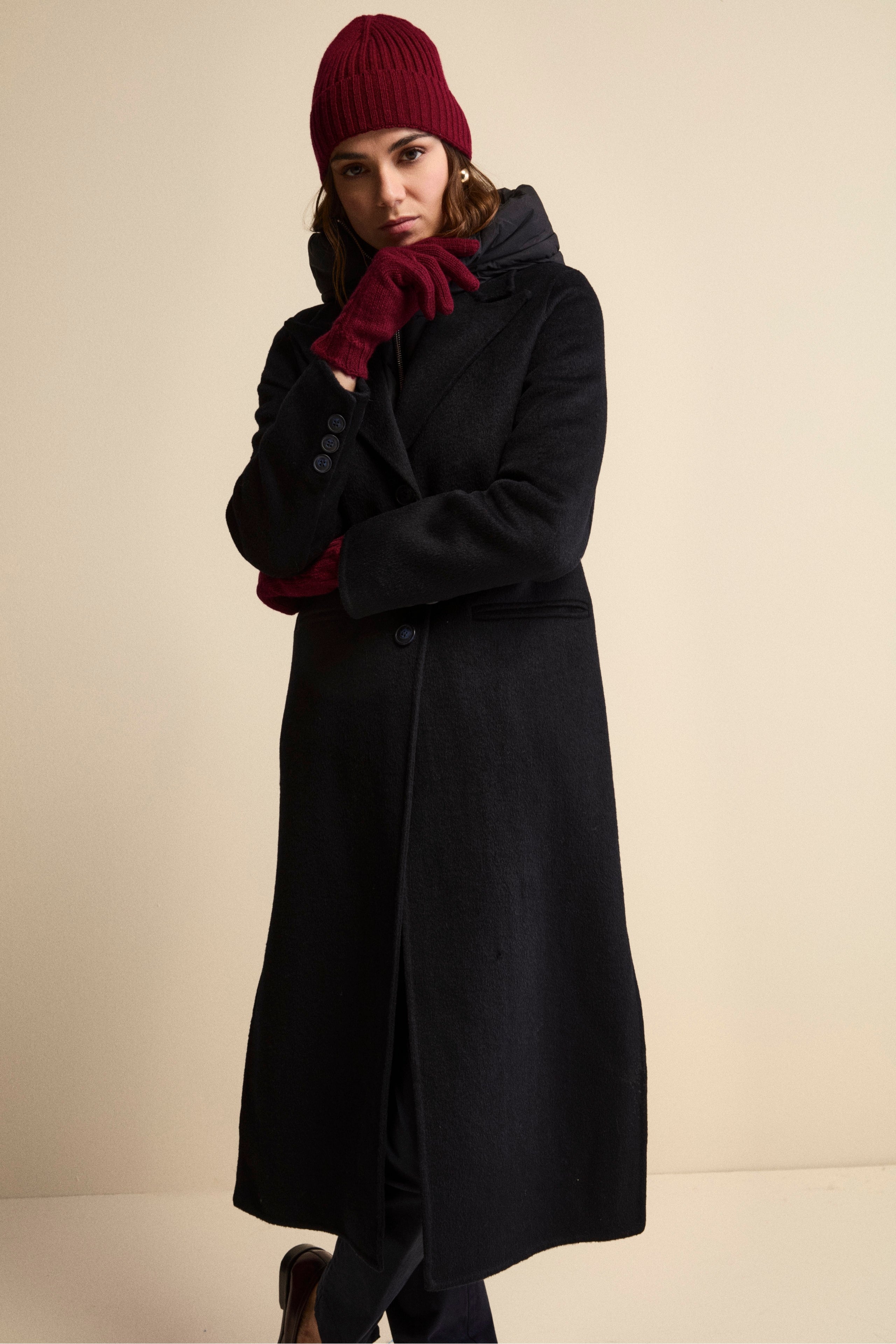 Zopfmuster-Handschuhe aus Wolle und Kaschmir - Weinrot