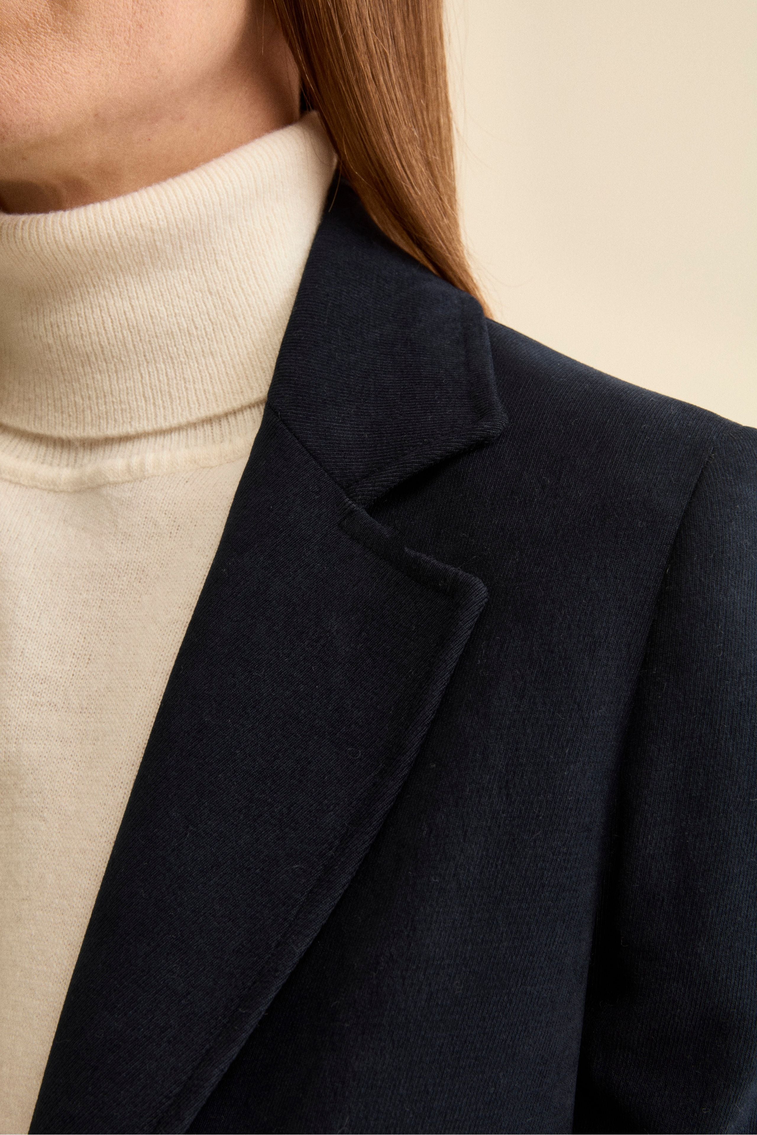 Gefütterte einreihige Samtjacke - BLAU