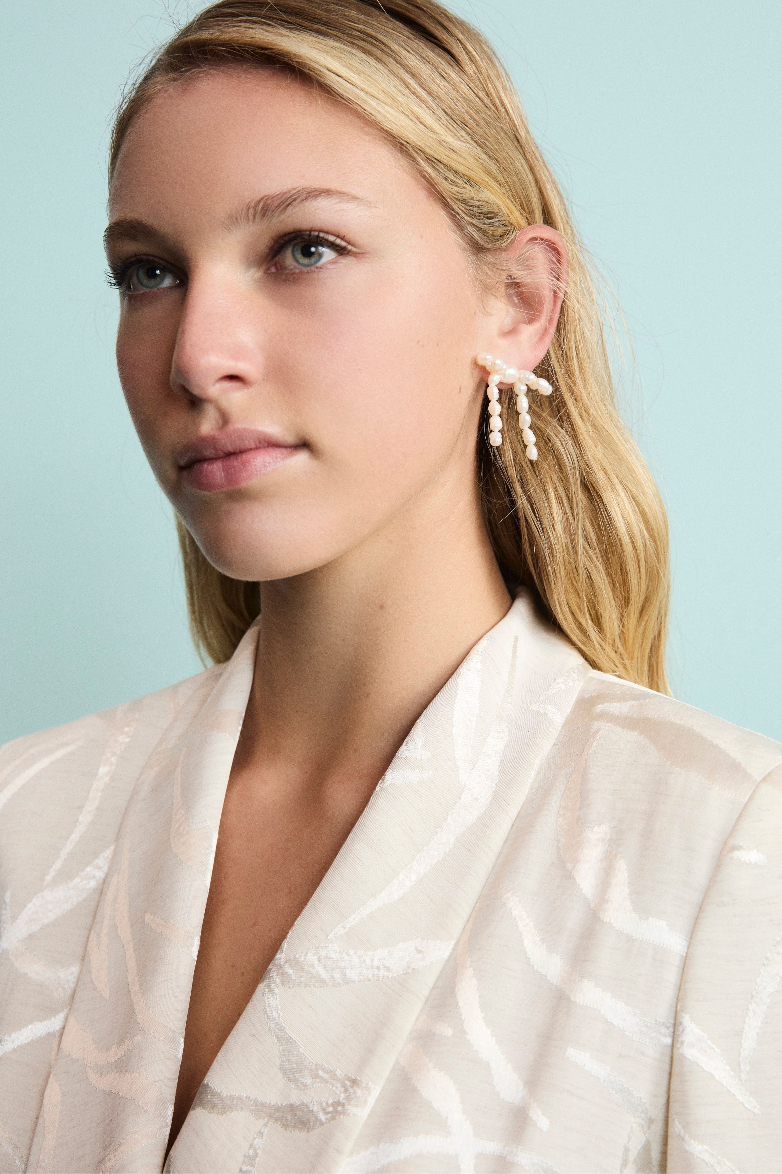 Giacca Doppiopetto Damascata in Misto Lino - ECRU