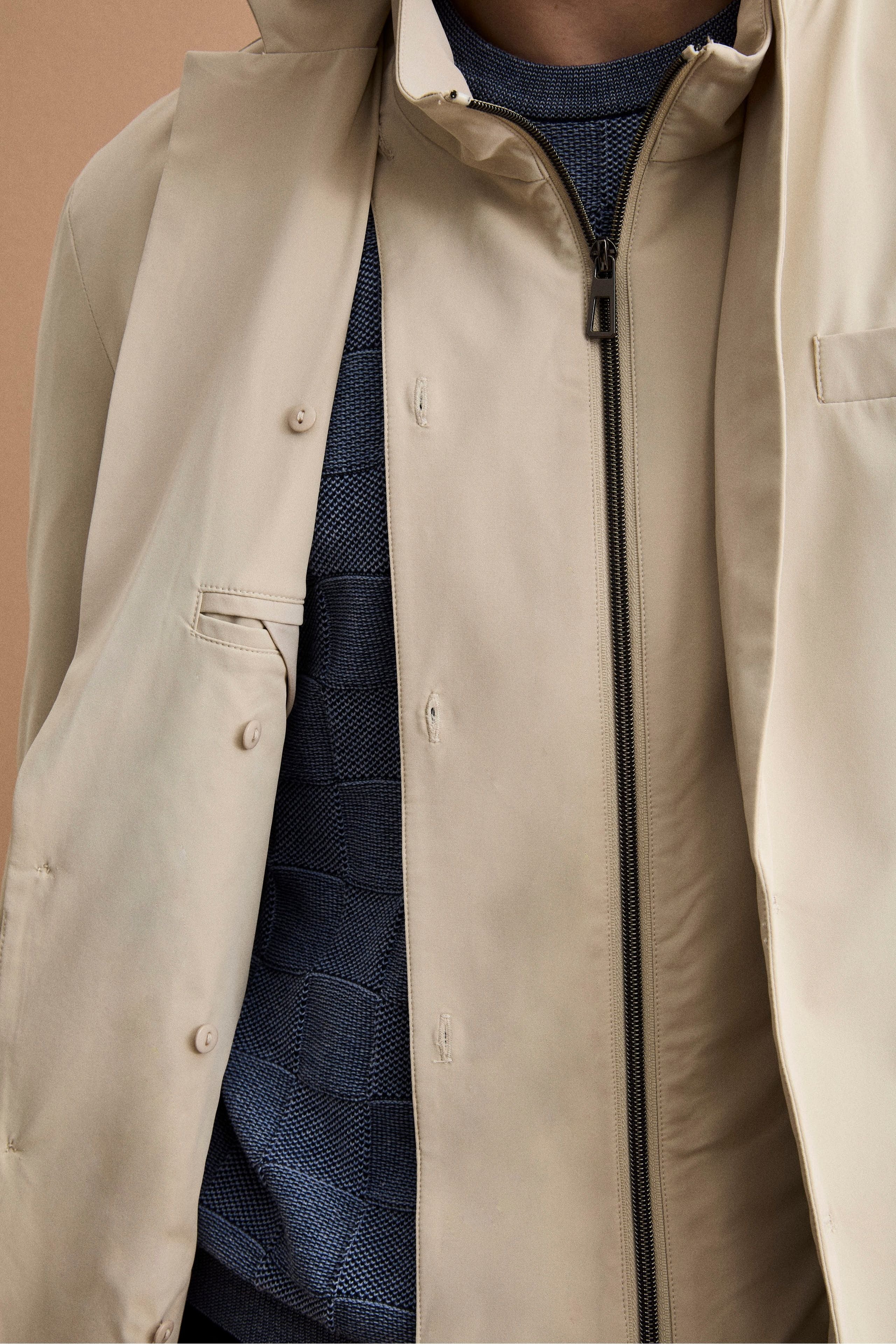 Gefütterte Technische Jacke mit Innenseinsatz - Hellgrau