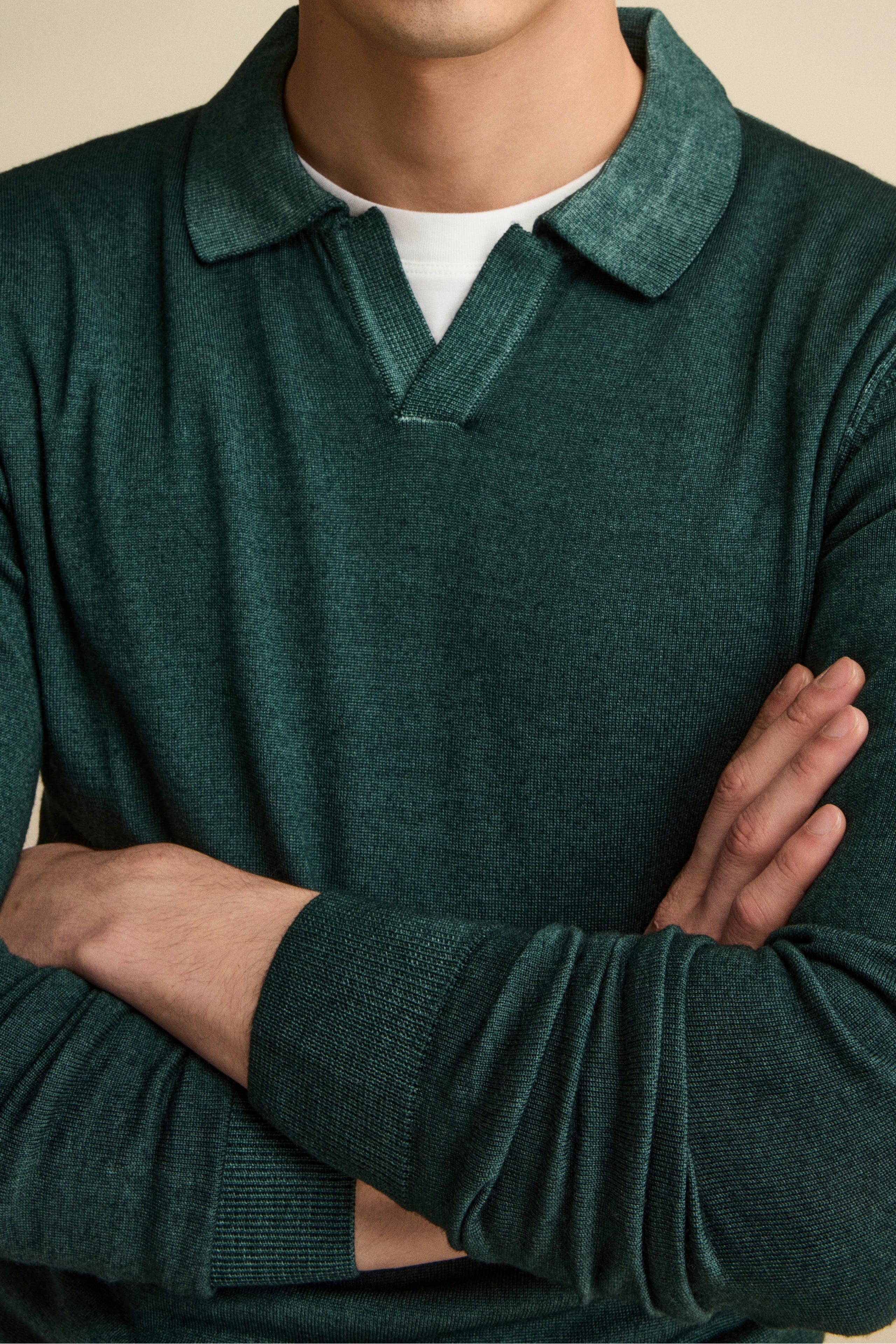 Merino wool derby polo shirt - Petroleum