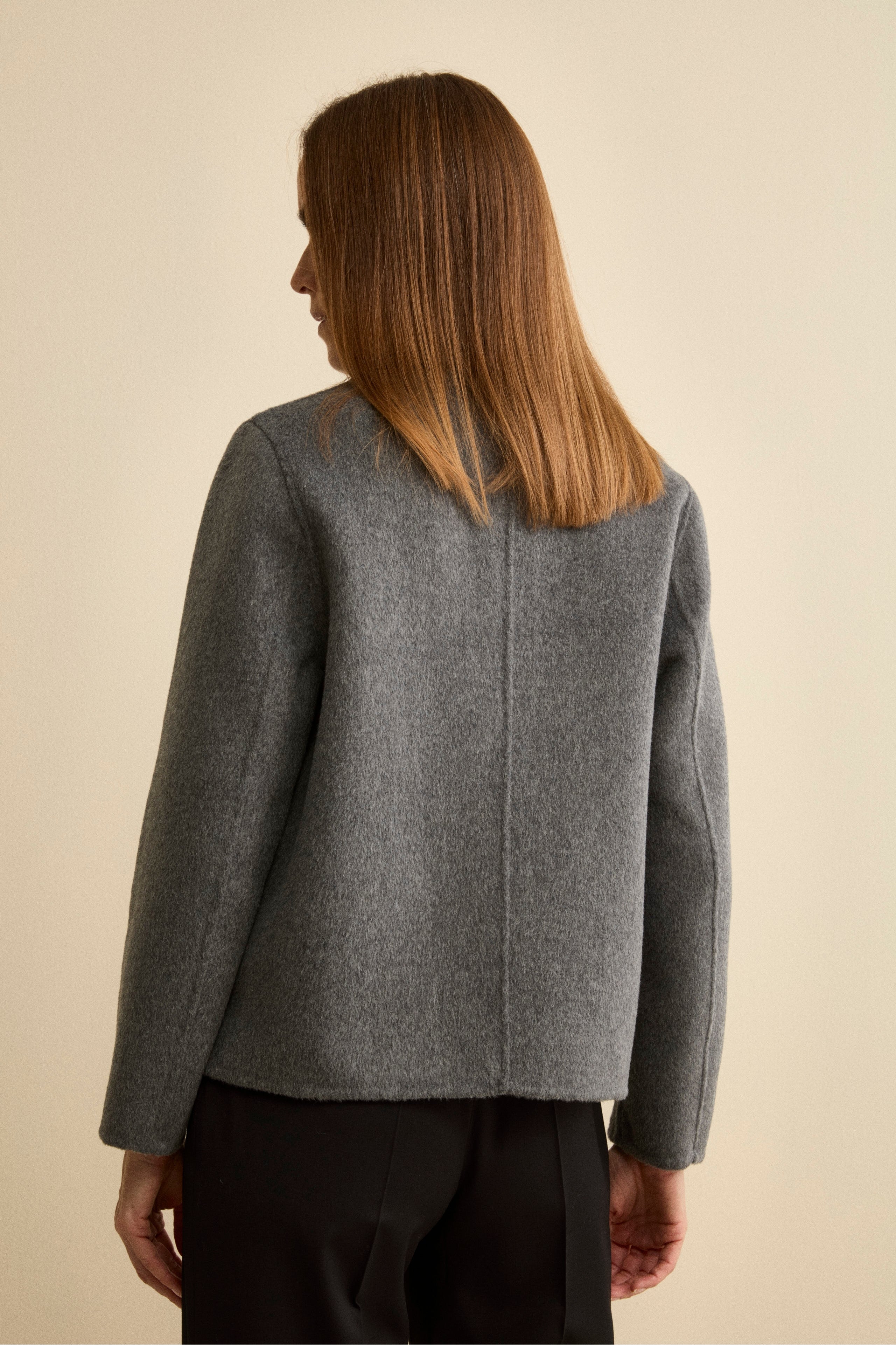 Short Unlined Wool-Blend Coat - GREY