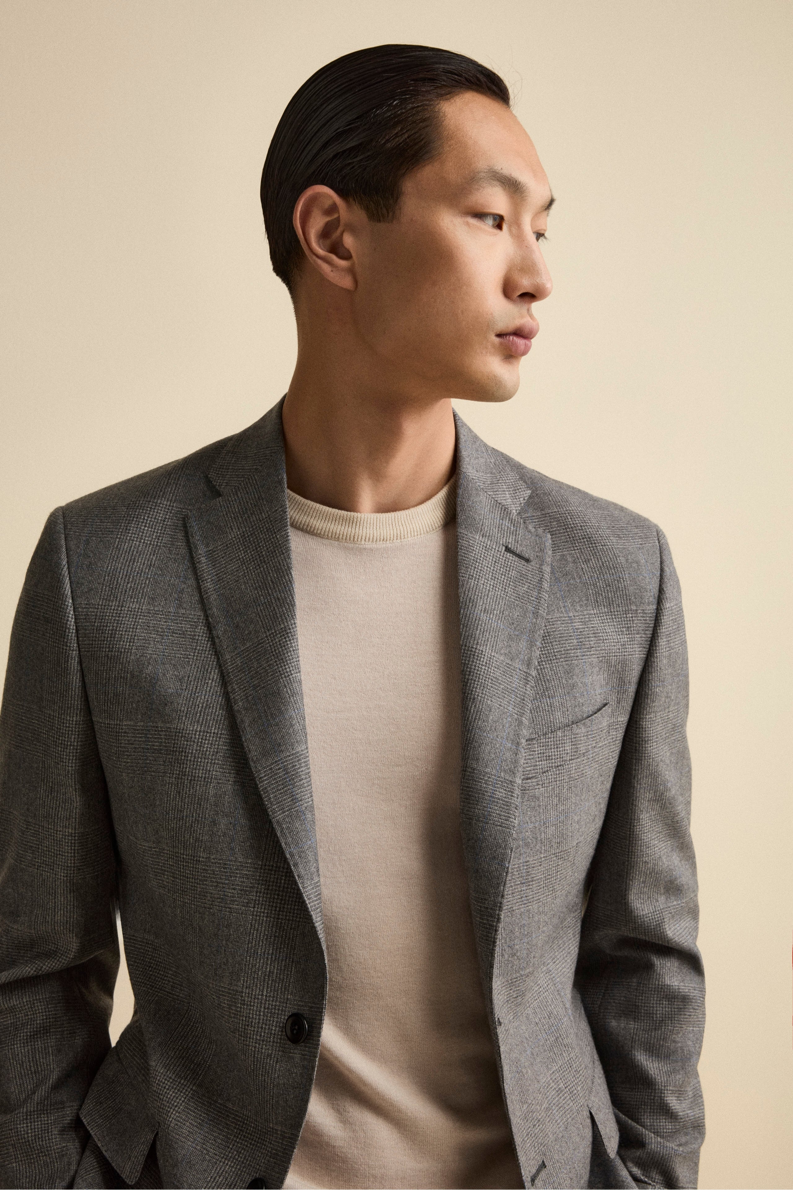 Checked Single-Breasted Virgin Wool Suit Regular Fit - Grey Glen plaid