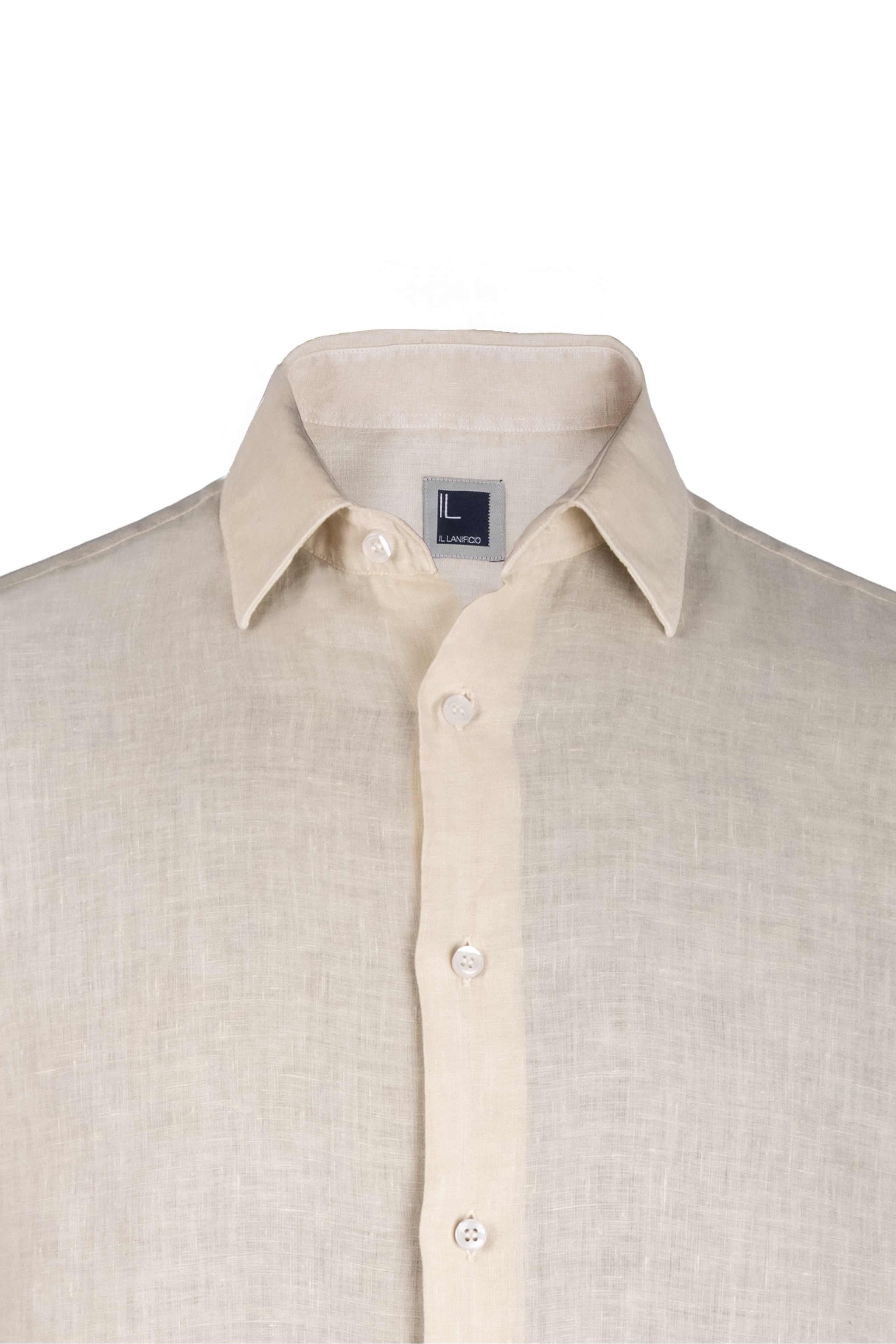 Camicia di Lino con Maniche Corte Regular Fit - ECRU
