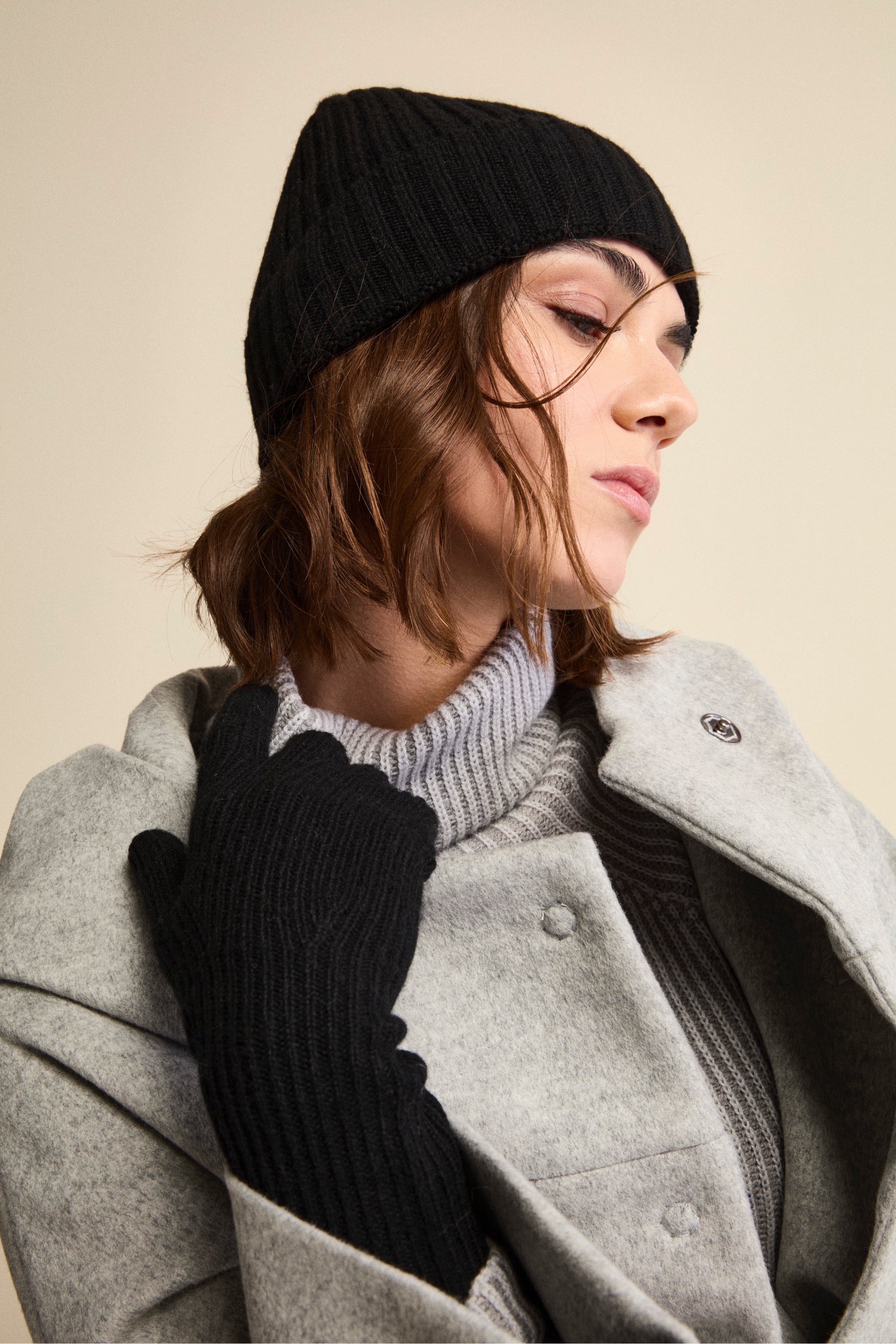 Ribbed Wool and Cashmere Glove - BLACK