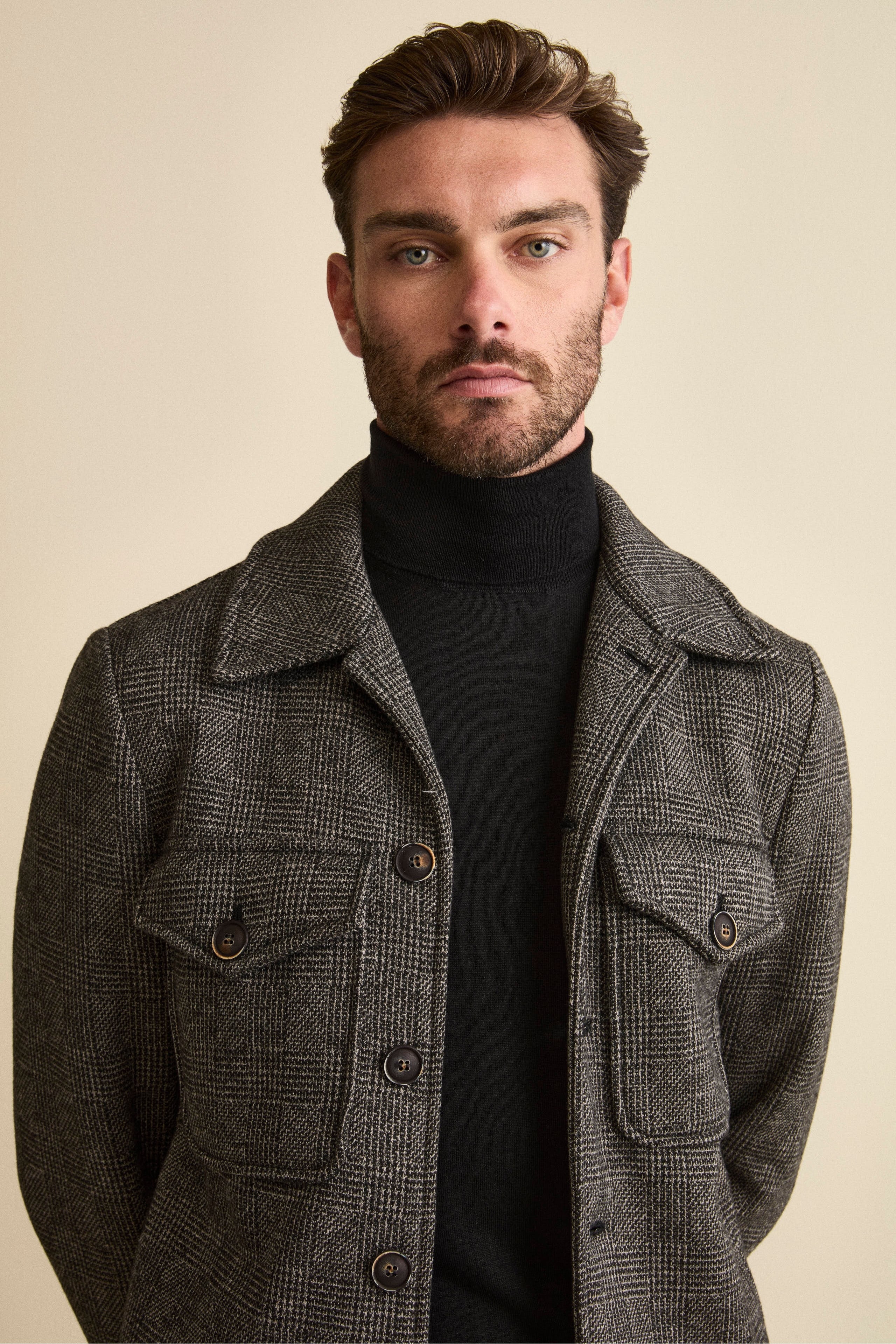 Worker Jacket in Prince of Wales Check - P-Poule Grey