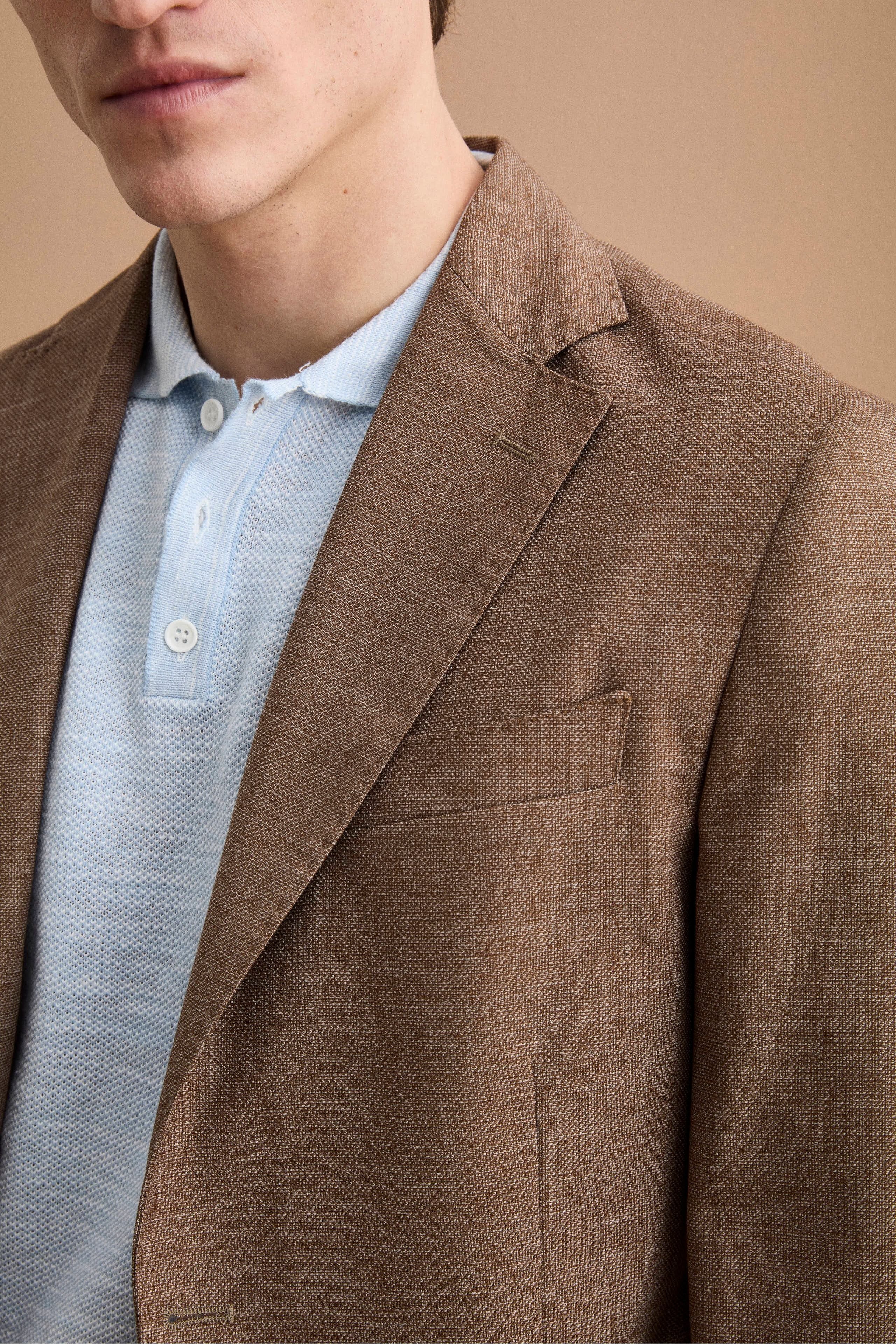 Herren Einreihige Unstrukturierte Wollmix-Jacke - Braun