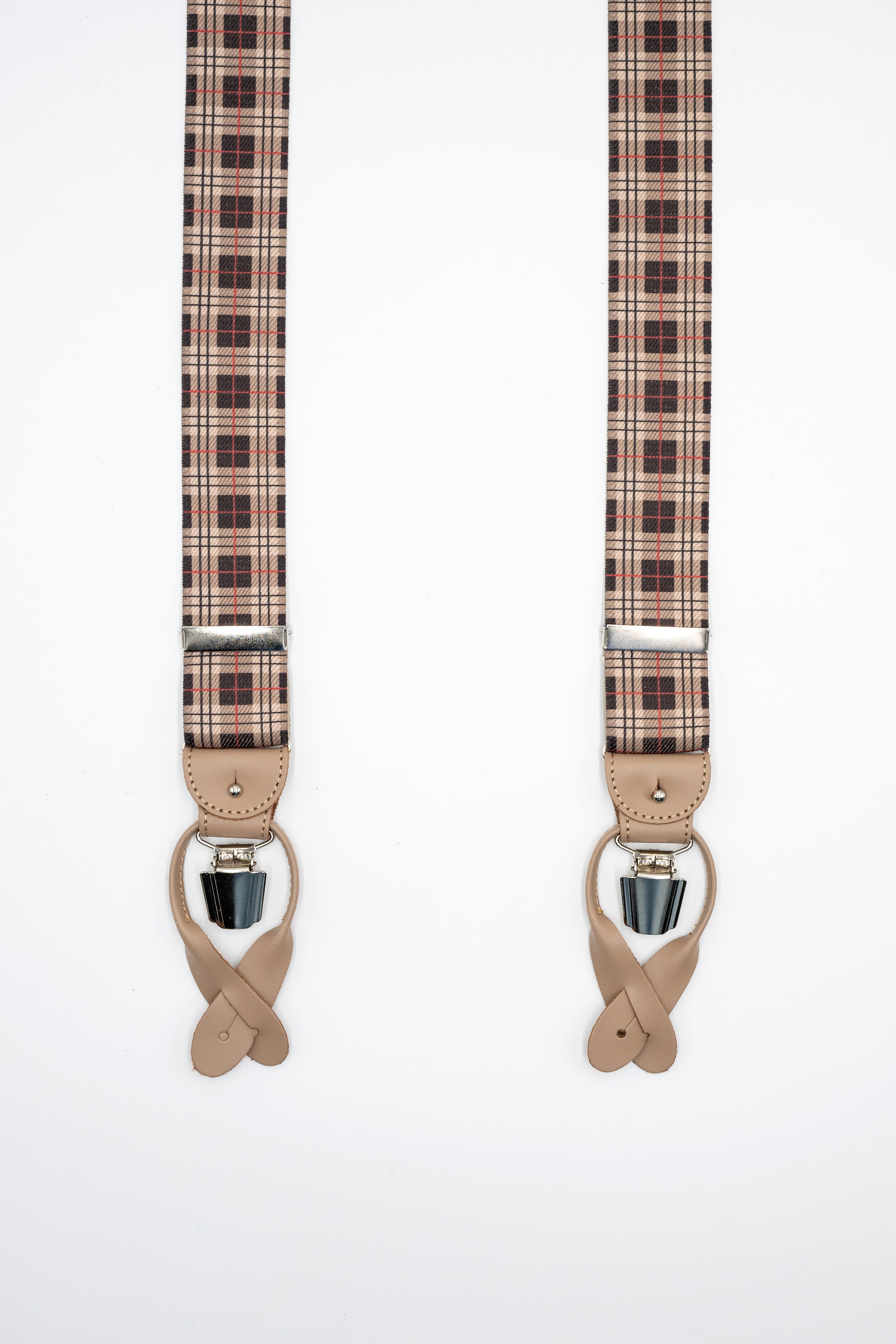 Bretelle Elasticizzate con Clip e Asole in Pelle - NOCCIOLA QUADRI