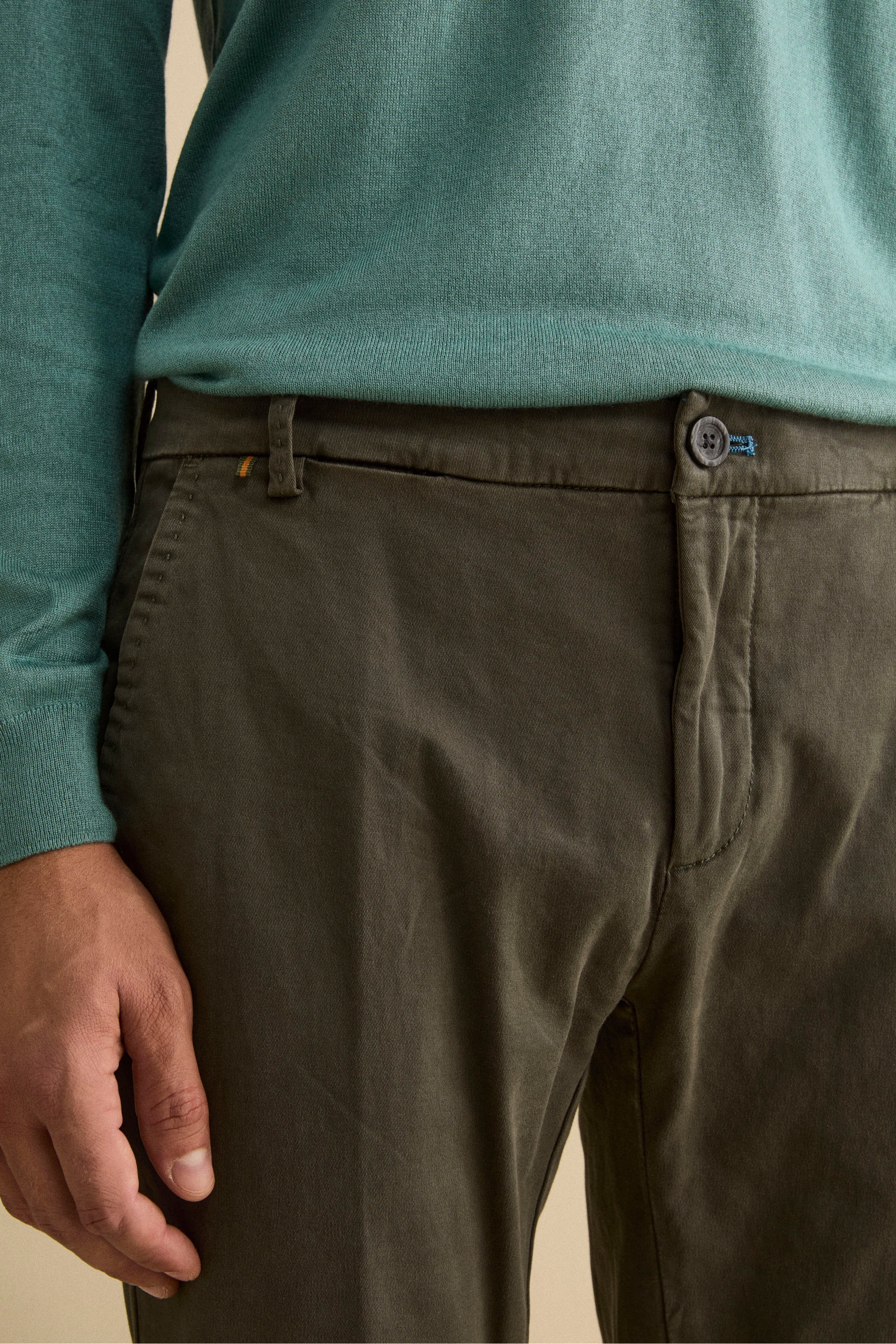 Pantalon Slim Fit à pinces en gabardine - VERT