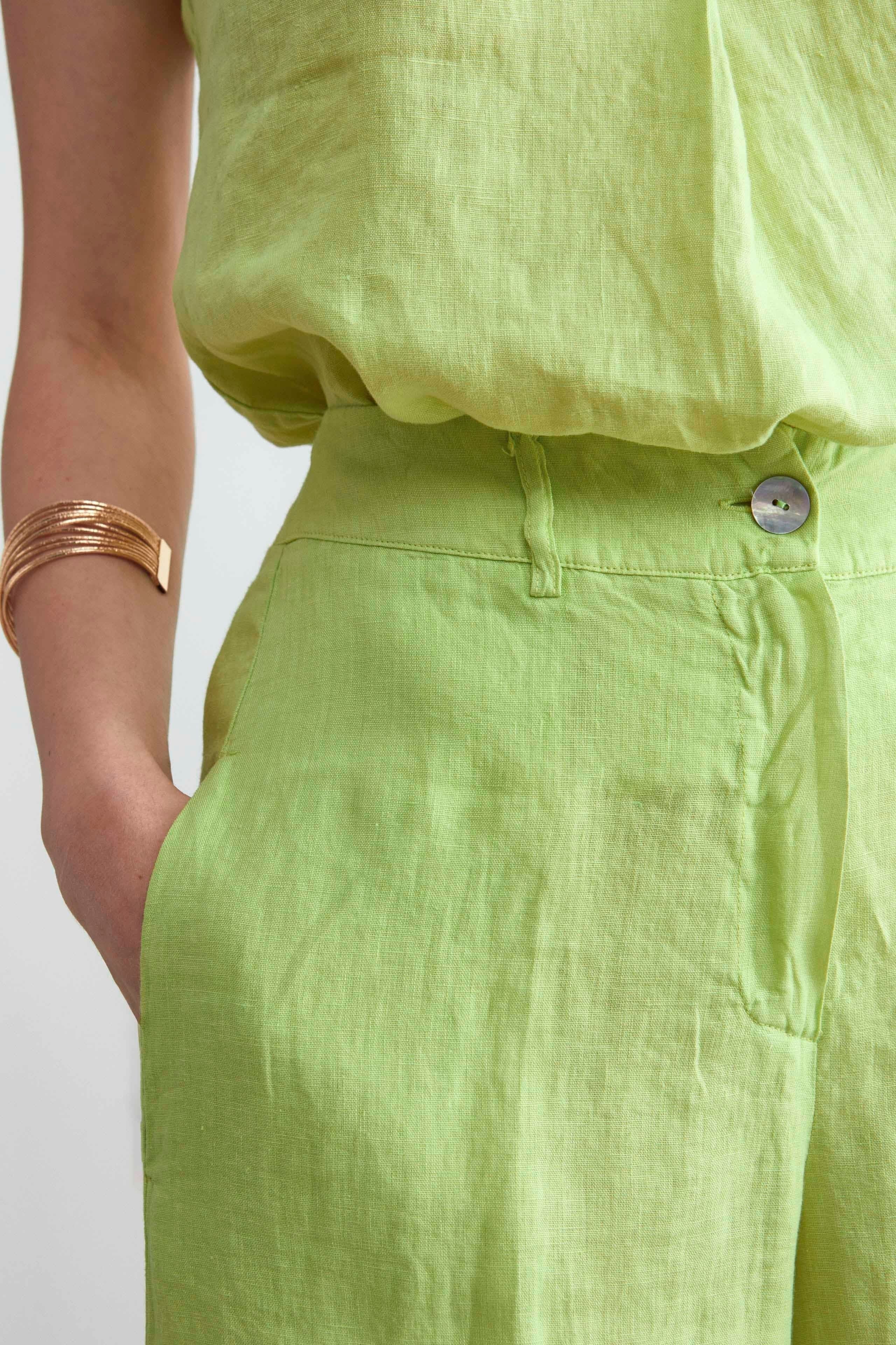 Pantaloni in lino cropped - LIME