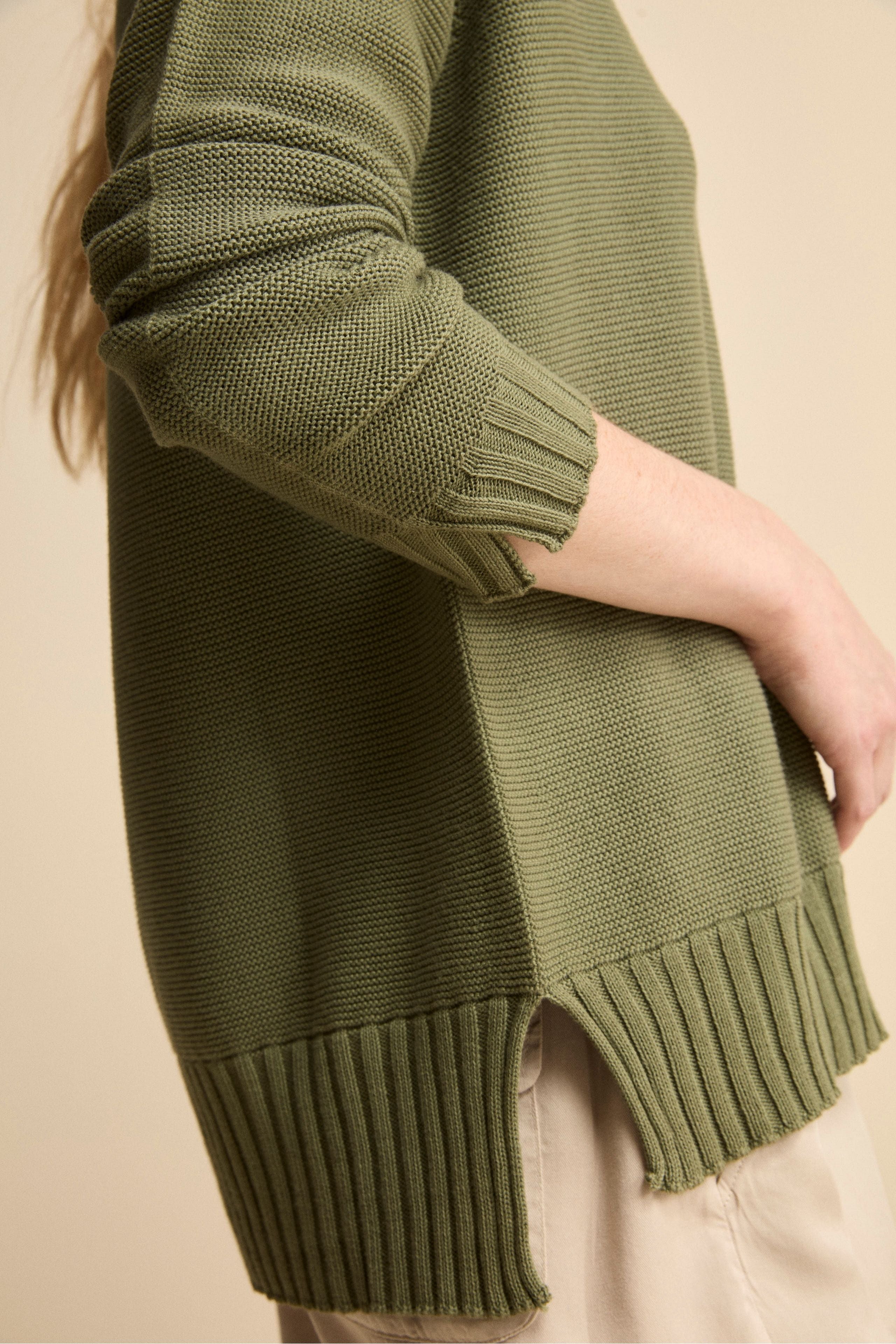 Maglia Over Scollo a V in Cotone - VERDE MILITARE