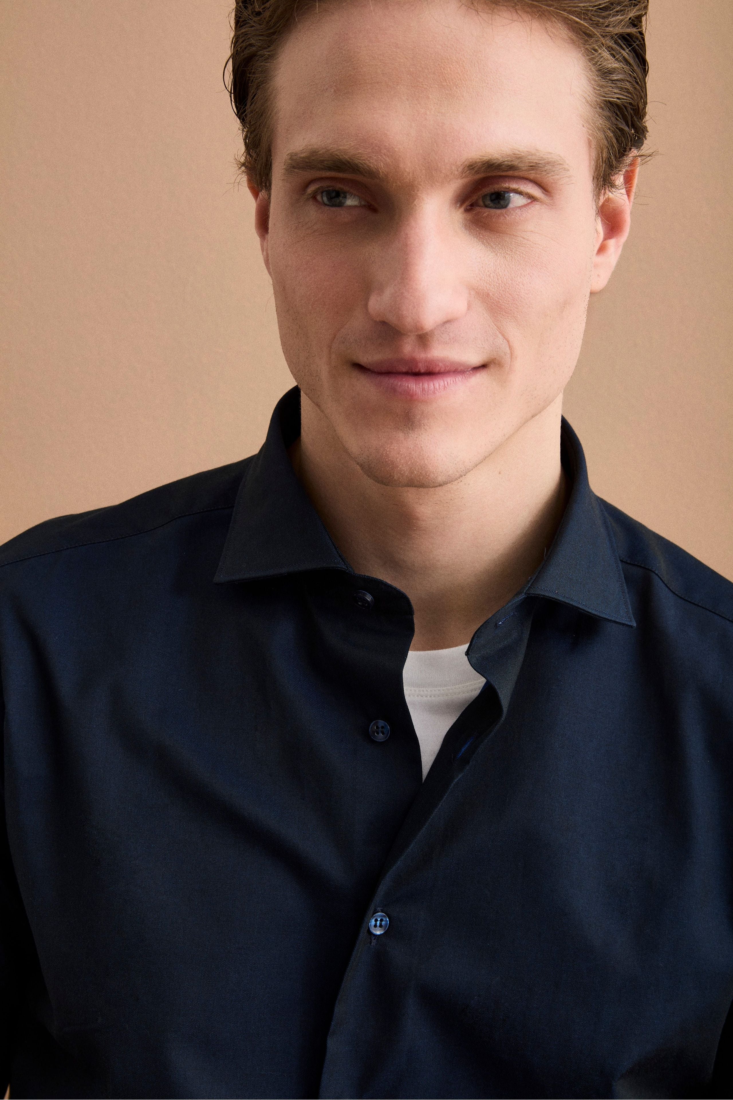 Schlankes Twill-Hemd Französischer Kragen - BLAU