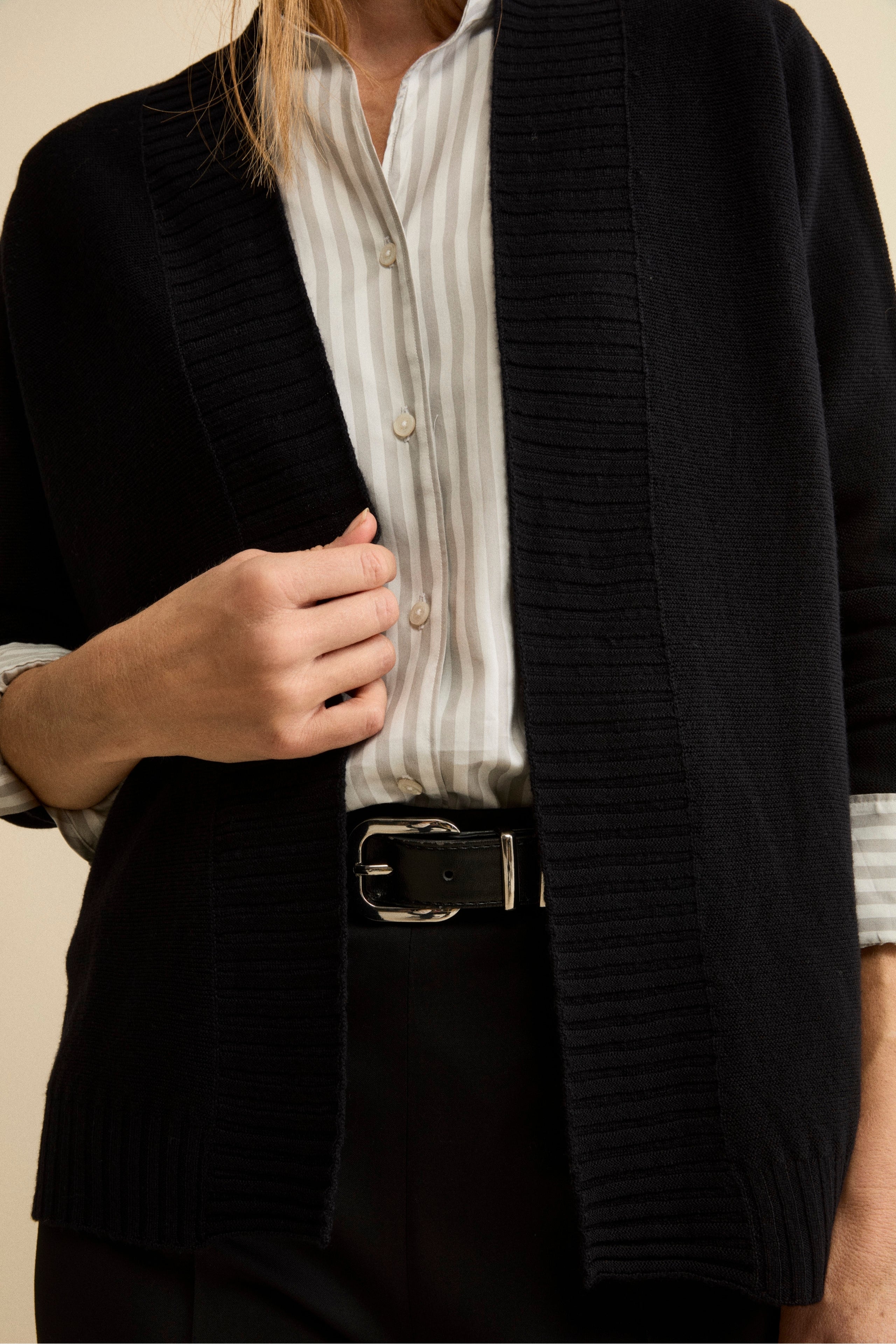 Cardigan long en laine à col châle - NOIR