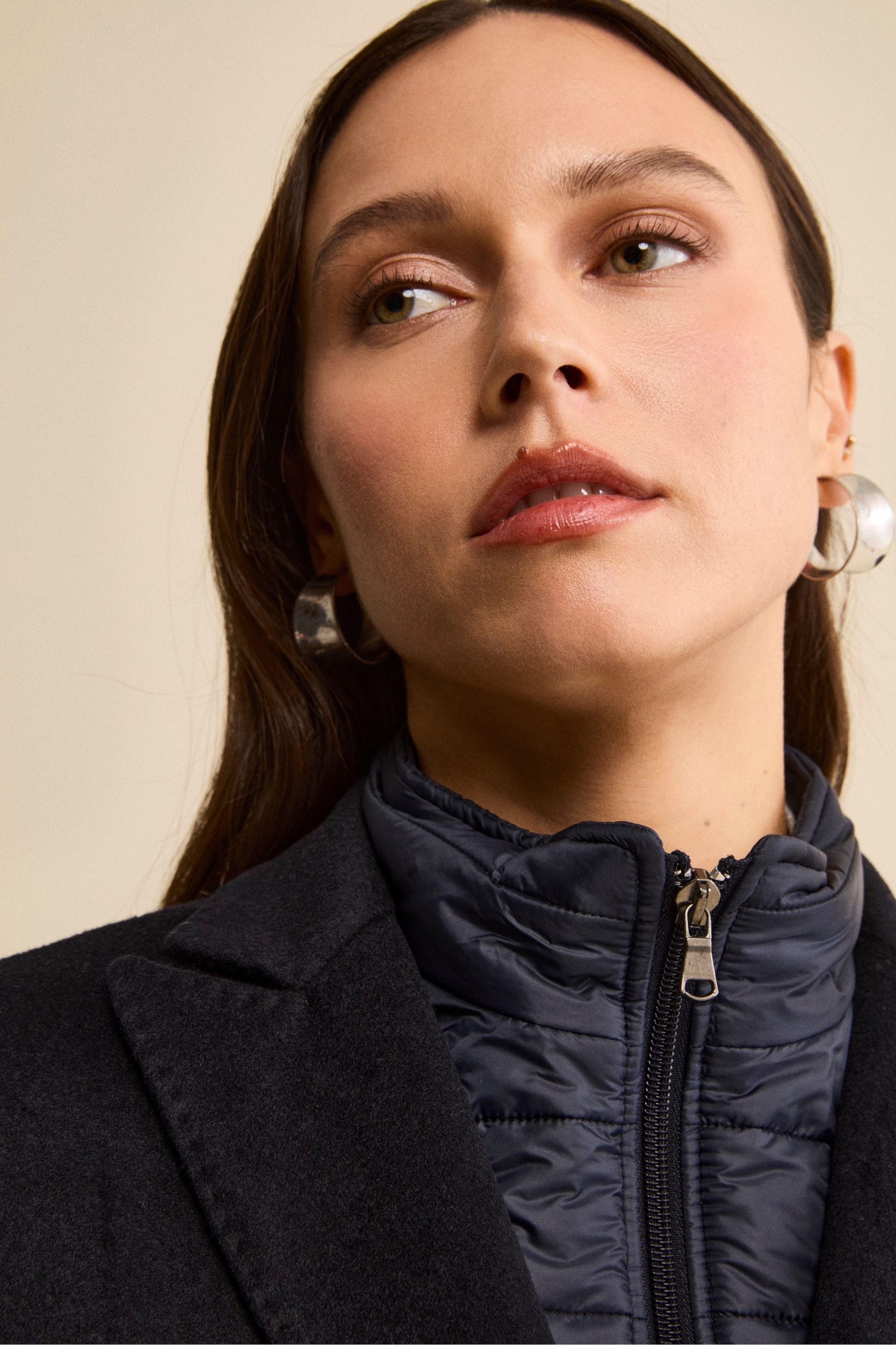 Midi Coat in Wool and Cashmere with Bib - BLUE