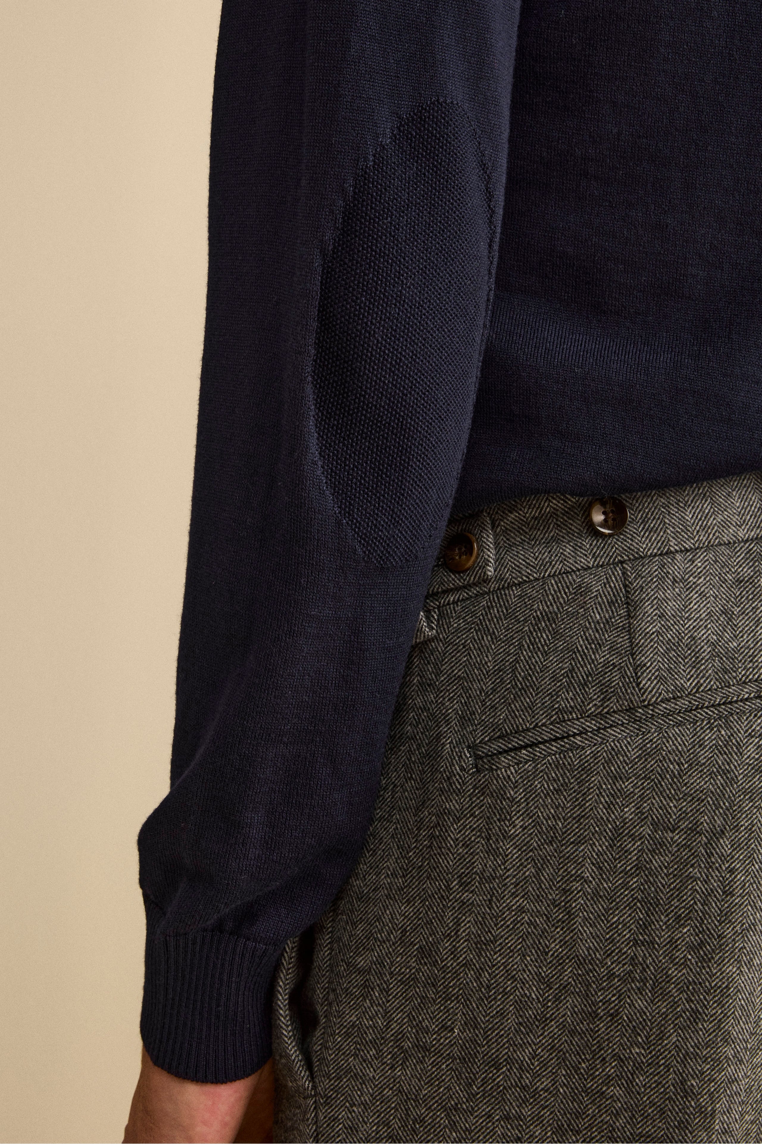 Derby Polo in Merino Wool with Elbow Patches - BLUE