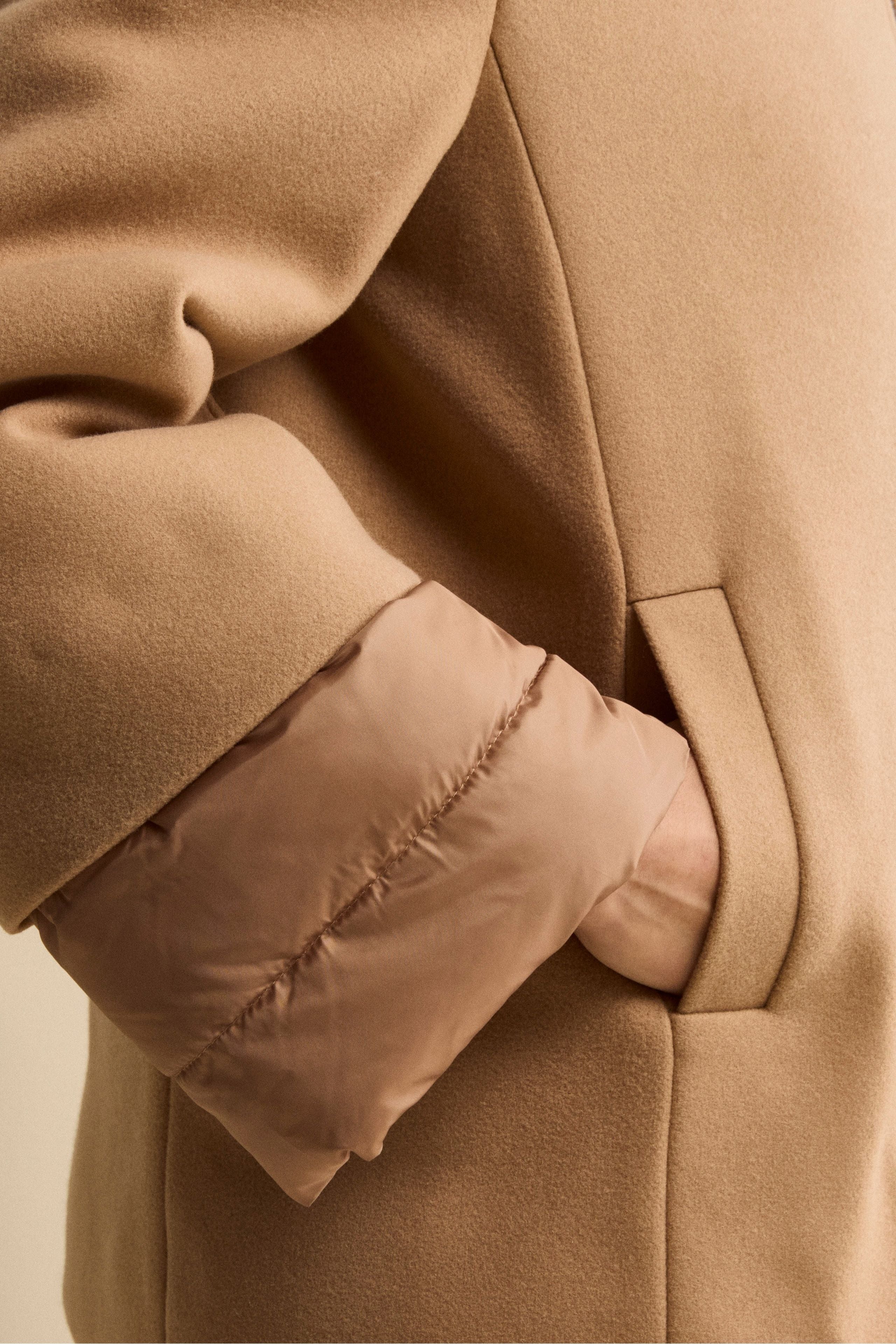 Quilted Flared Jacket with Zip - Camel