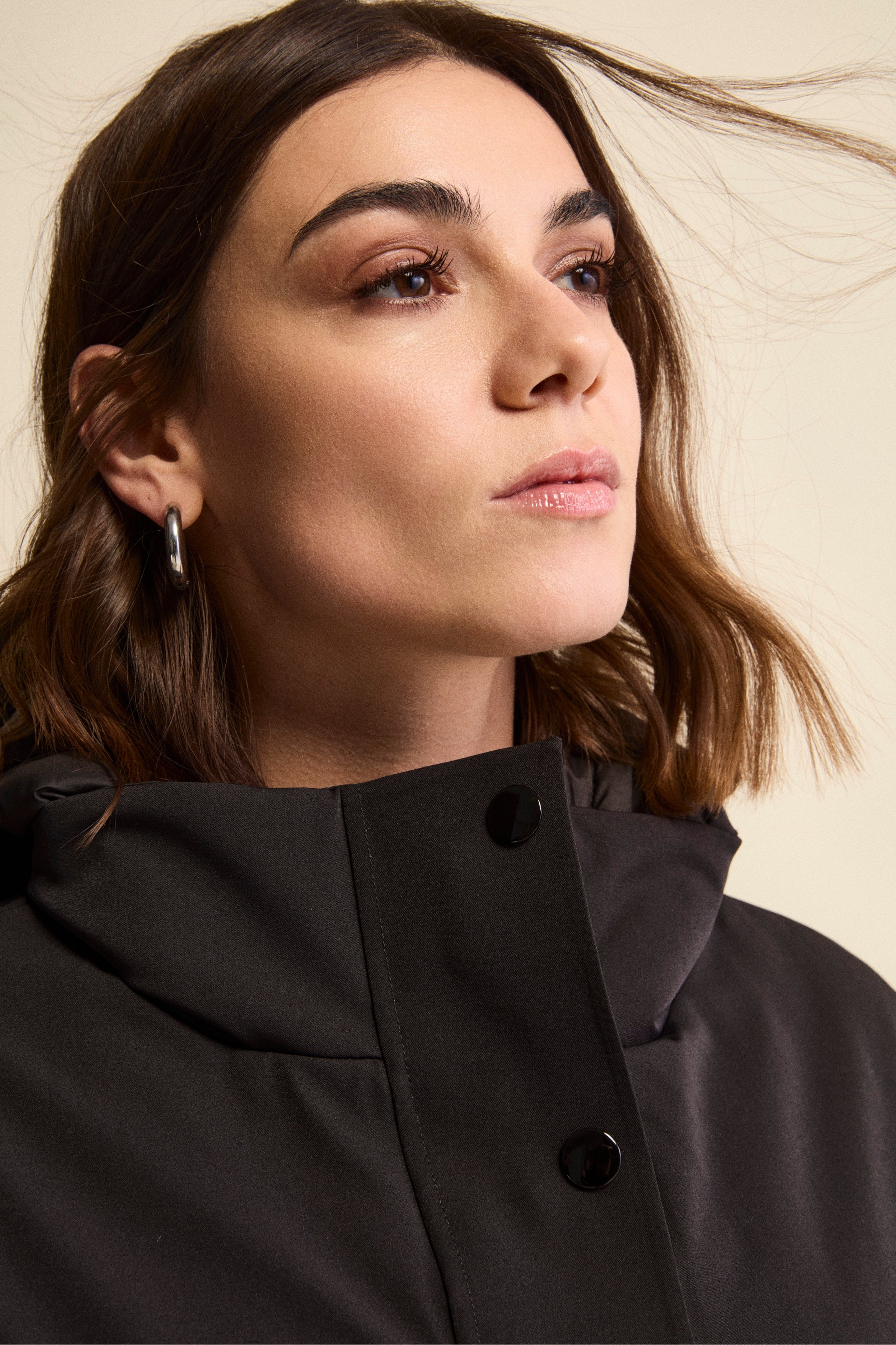 Long Padded Coat in Double Fabric - BLACK