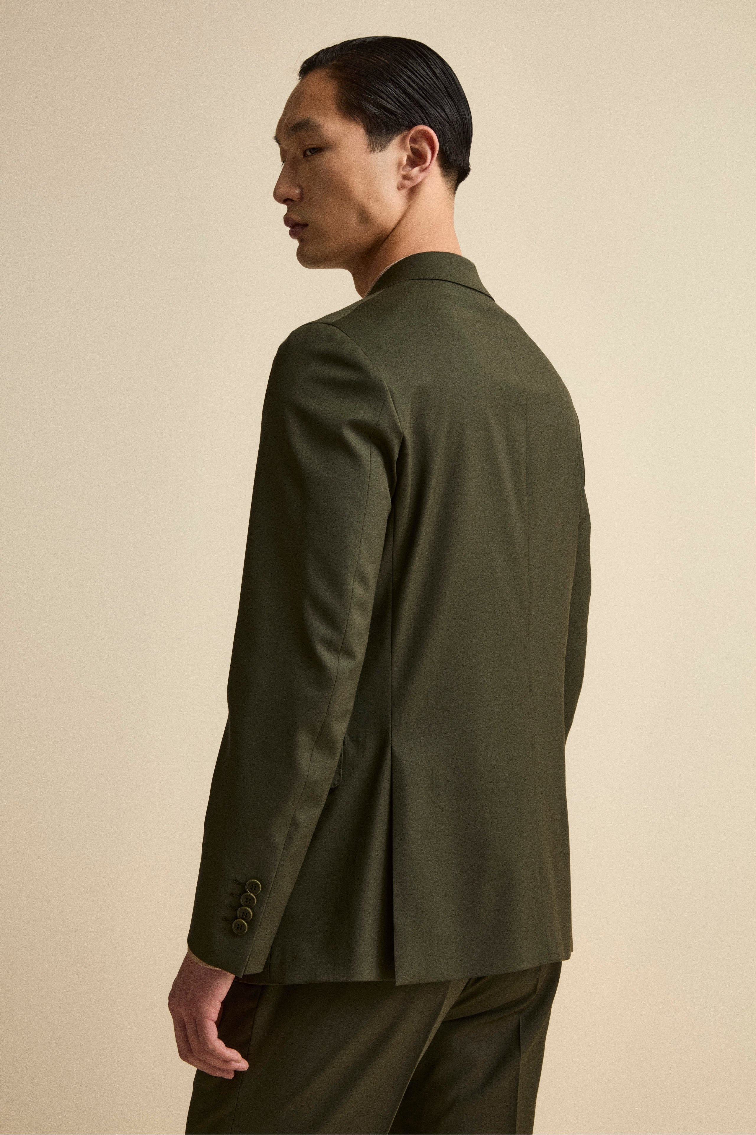 Lined Single-Breasted Wool Suit Slim Fit - Green