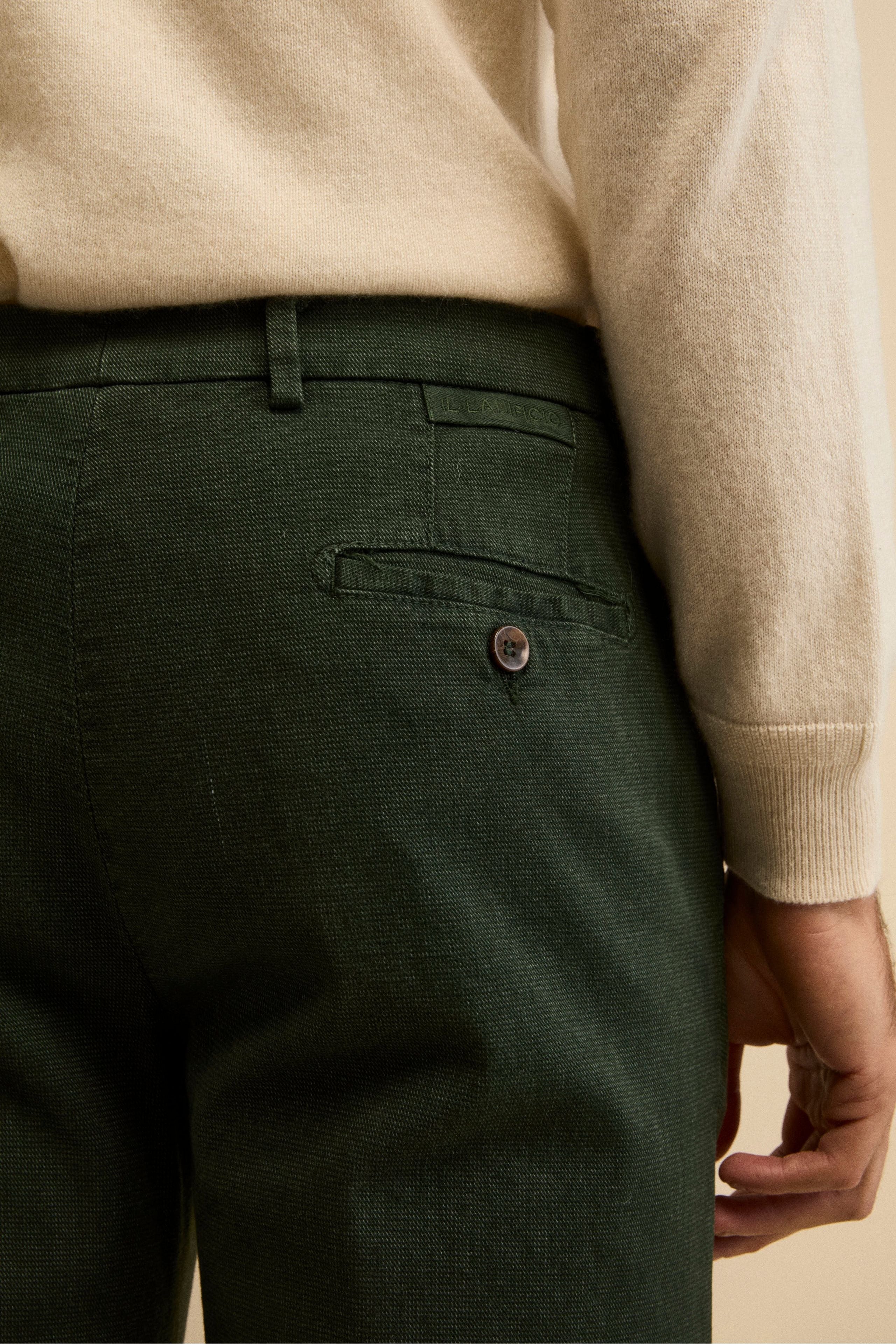 Regular Fit Baumwollhose mit Mikro-Muster - GRÜN