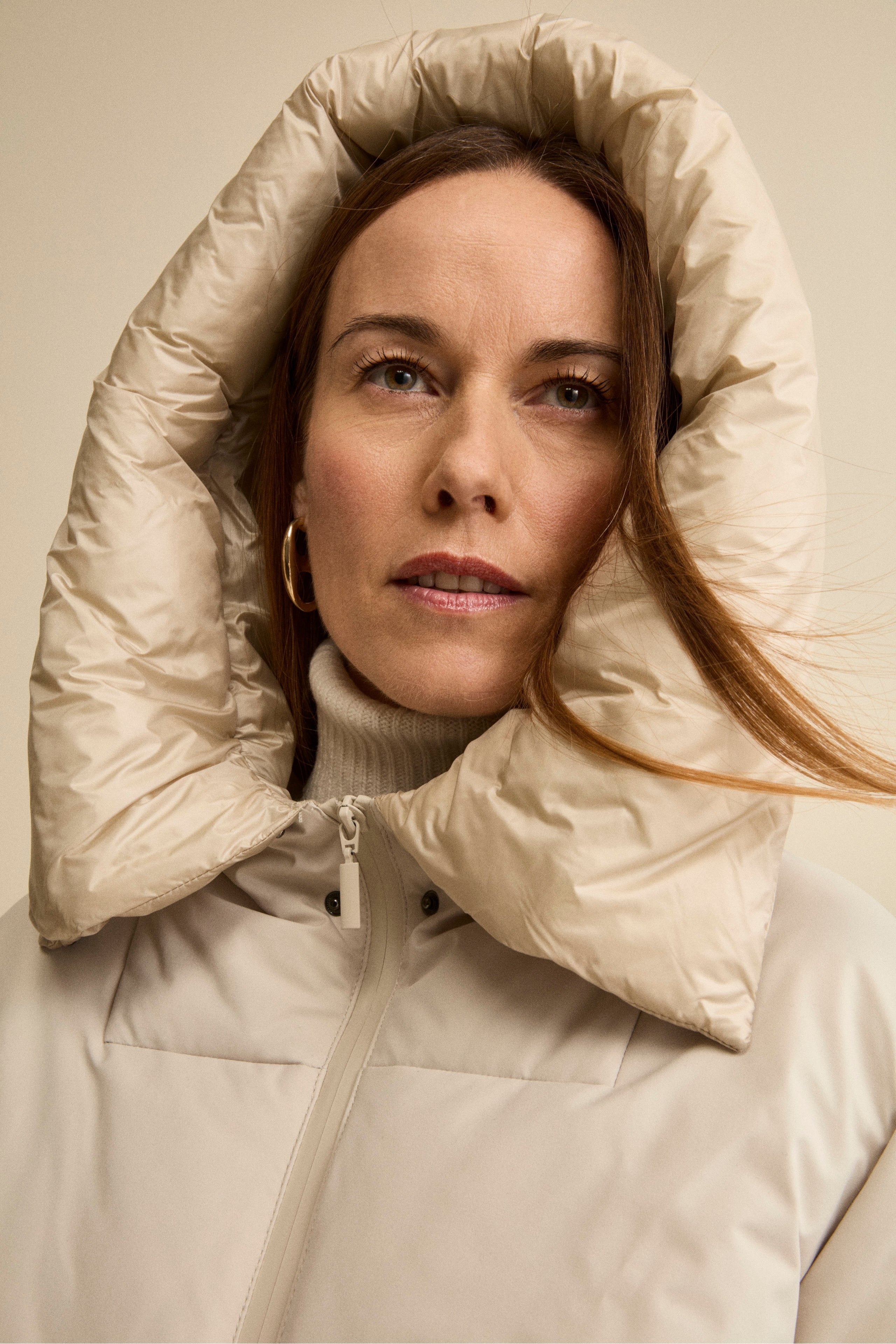 Padded Winter Jacket with Hood - Butter white