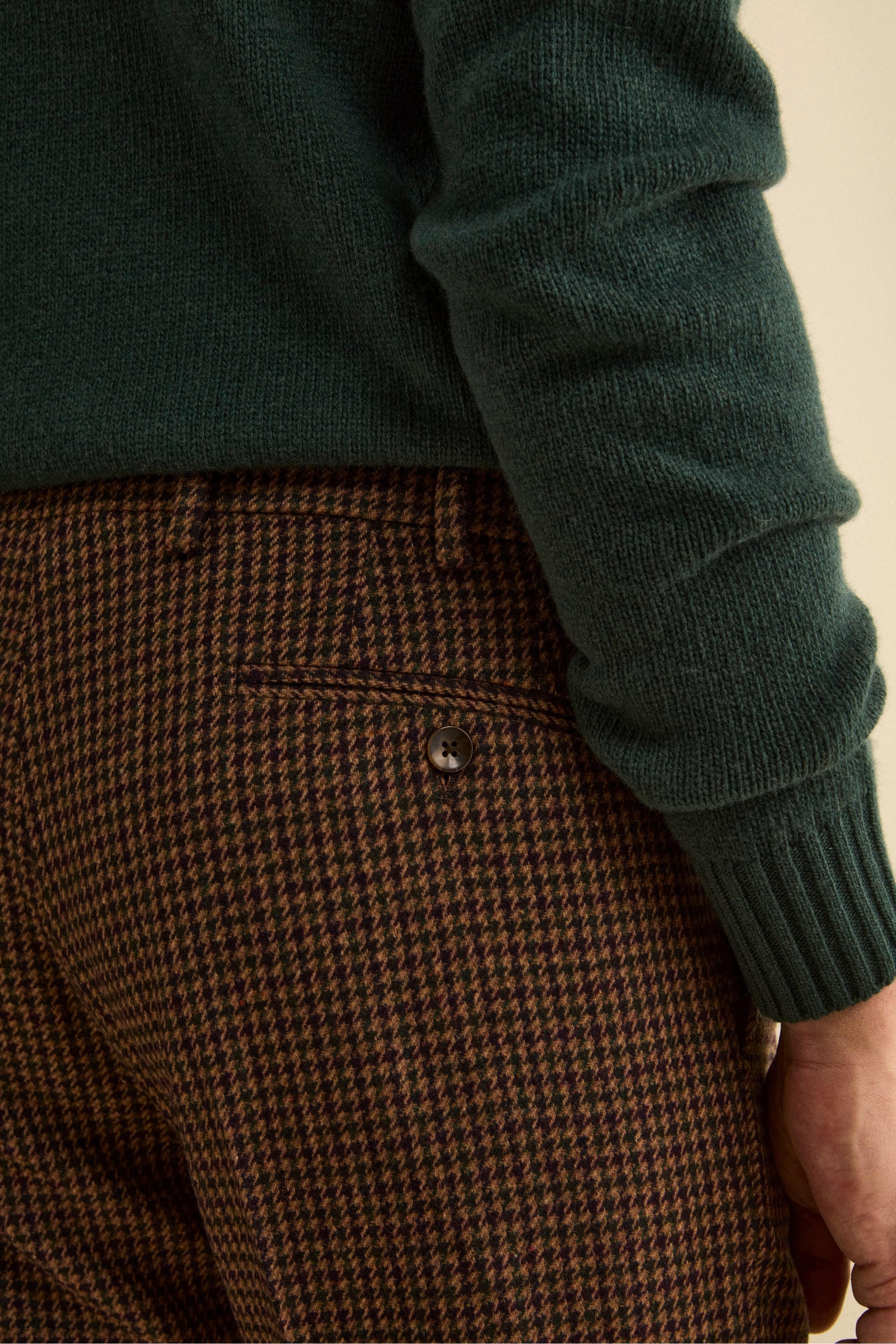 Wool-Blend Slim Fit Patterned Trousers - -