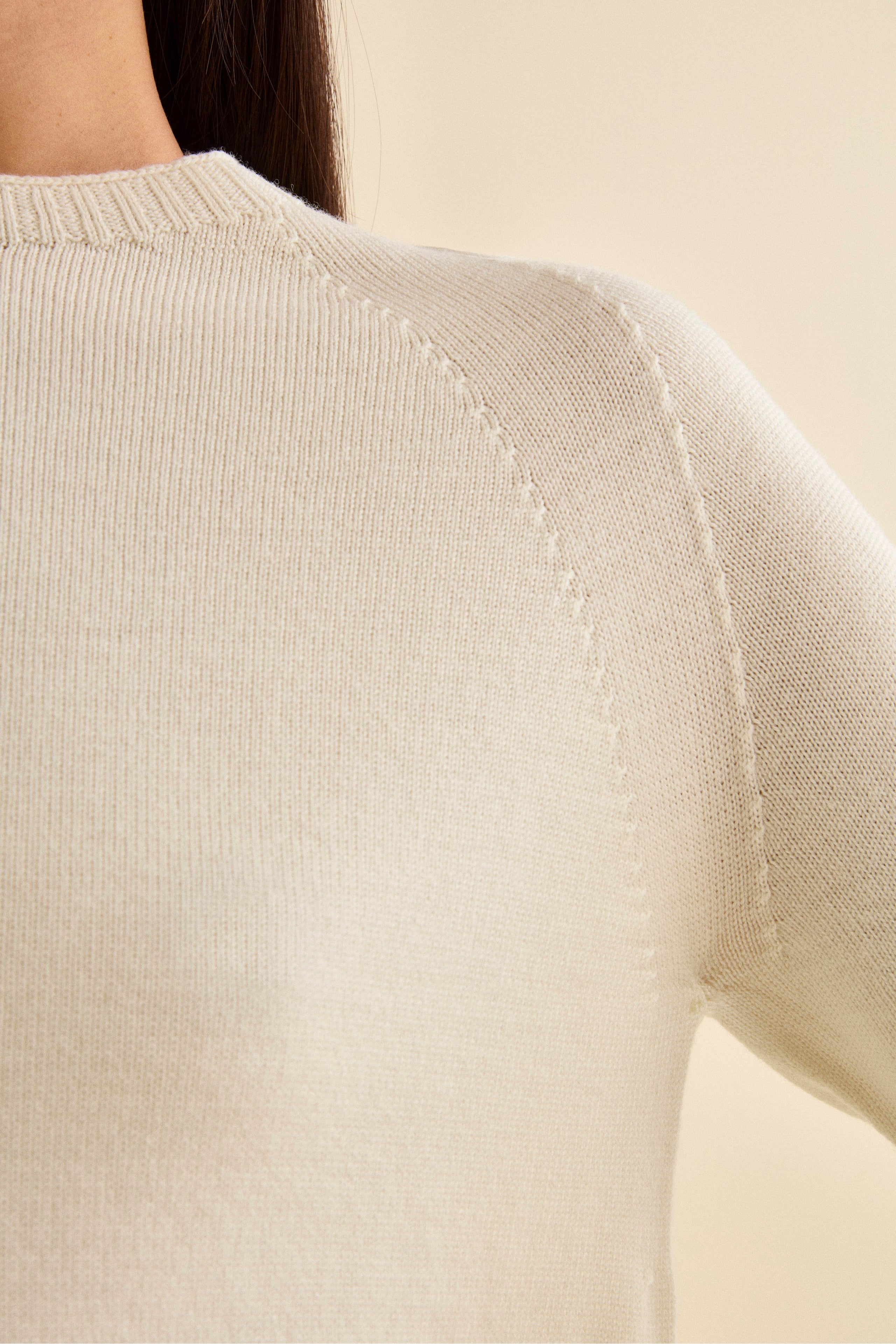 Merino Wool Crewneck with Ribbed Hem - ECRU
