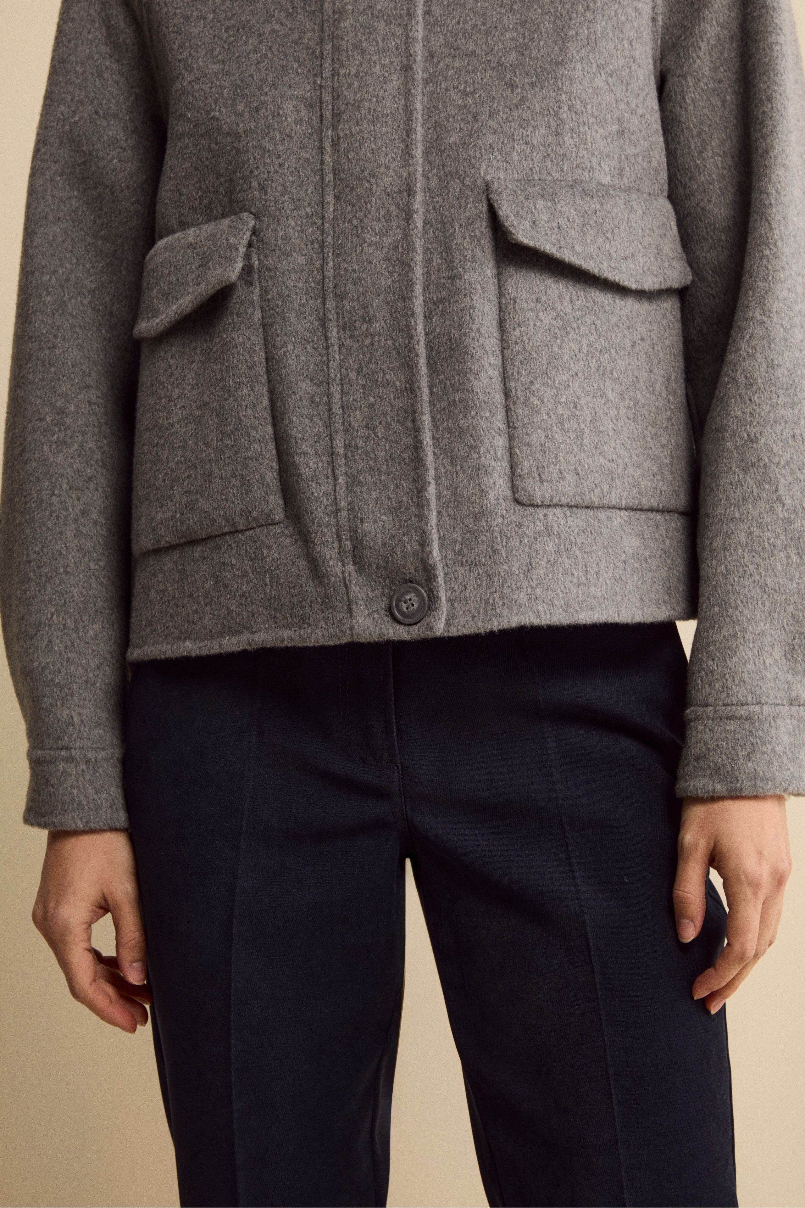 Unlined Wool Blend Bomber - GREY