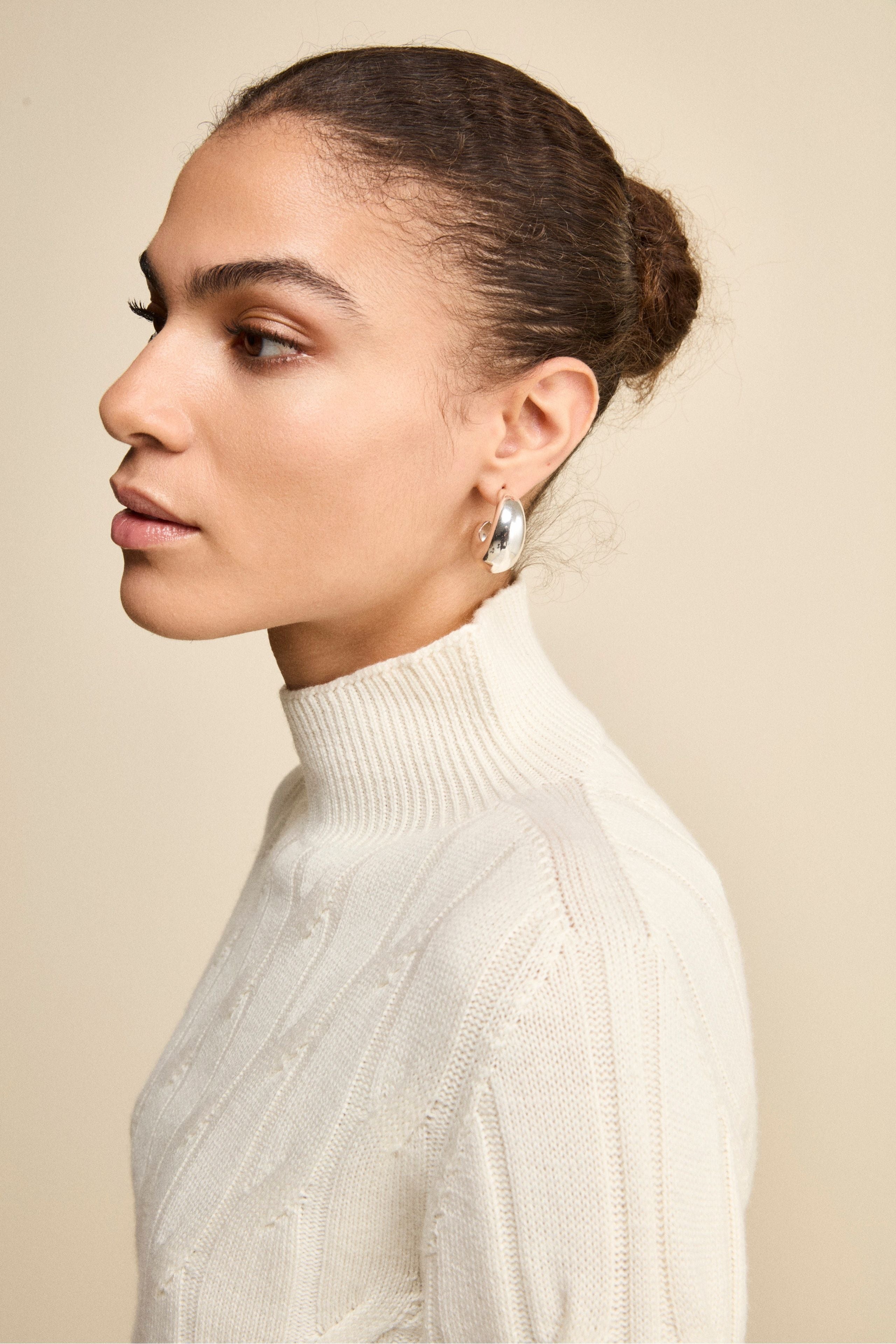 Cable-Knit Mock-Neck in Merino Wool - ECRU