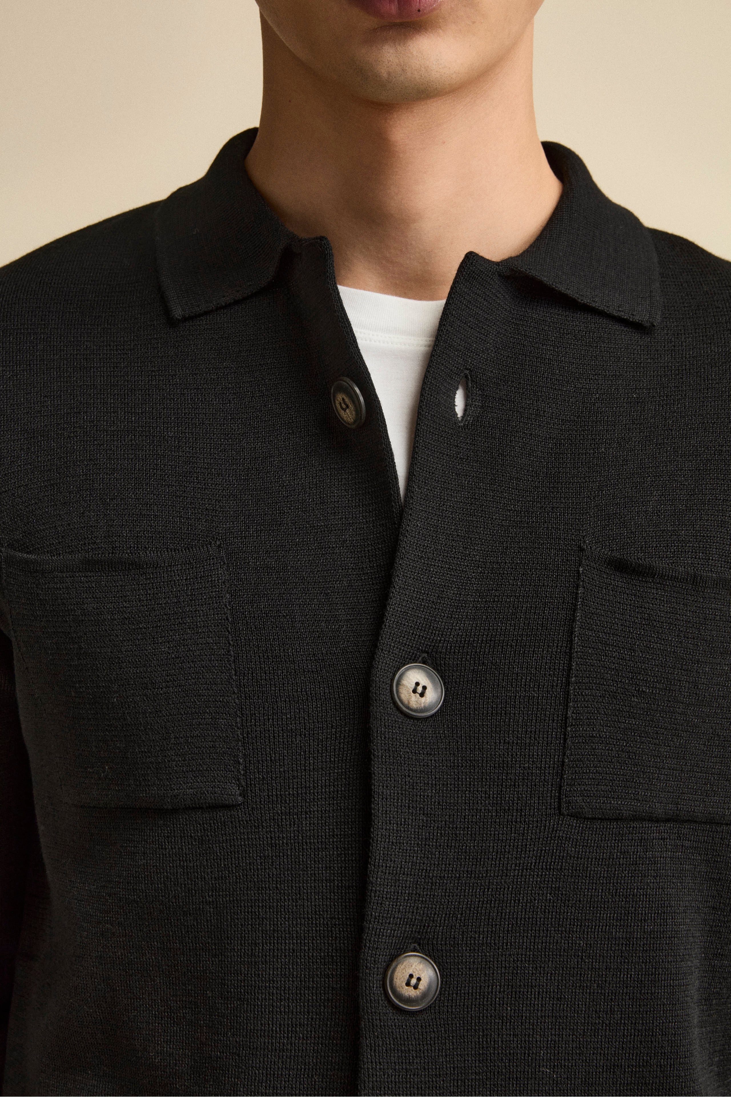 Wool-Blend Cardigan with Pockets - BLACK