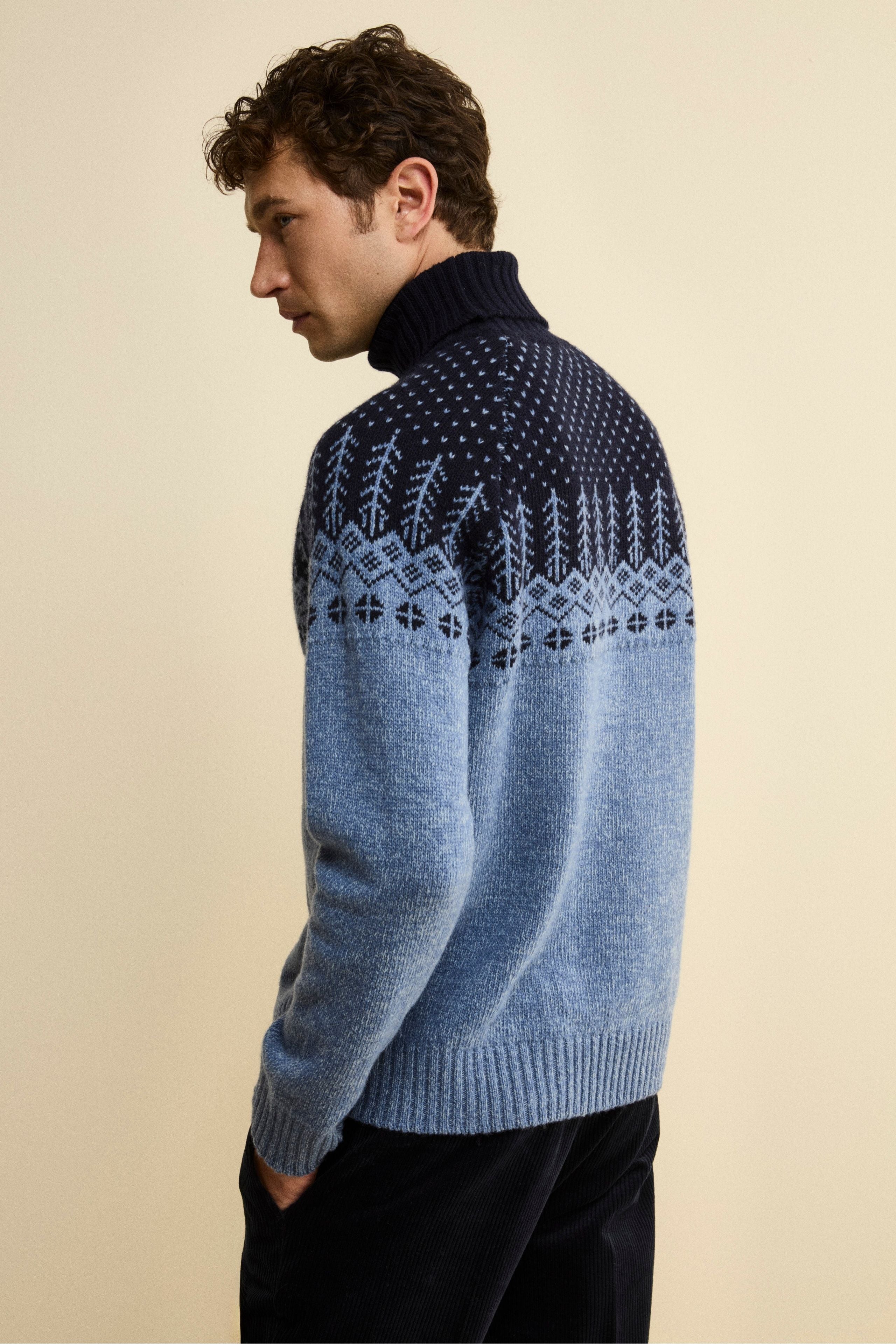 Oversized Norwegian Turtleneck in Virgin Wool - LIGHT BLUE MELANGE