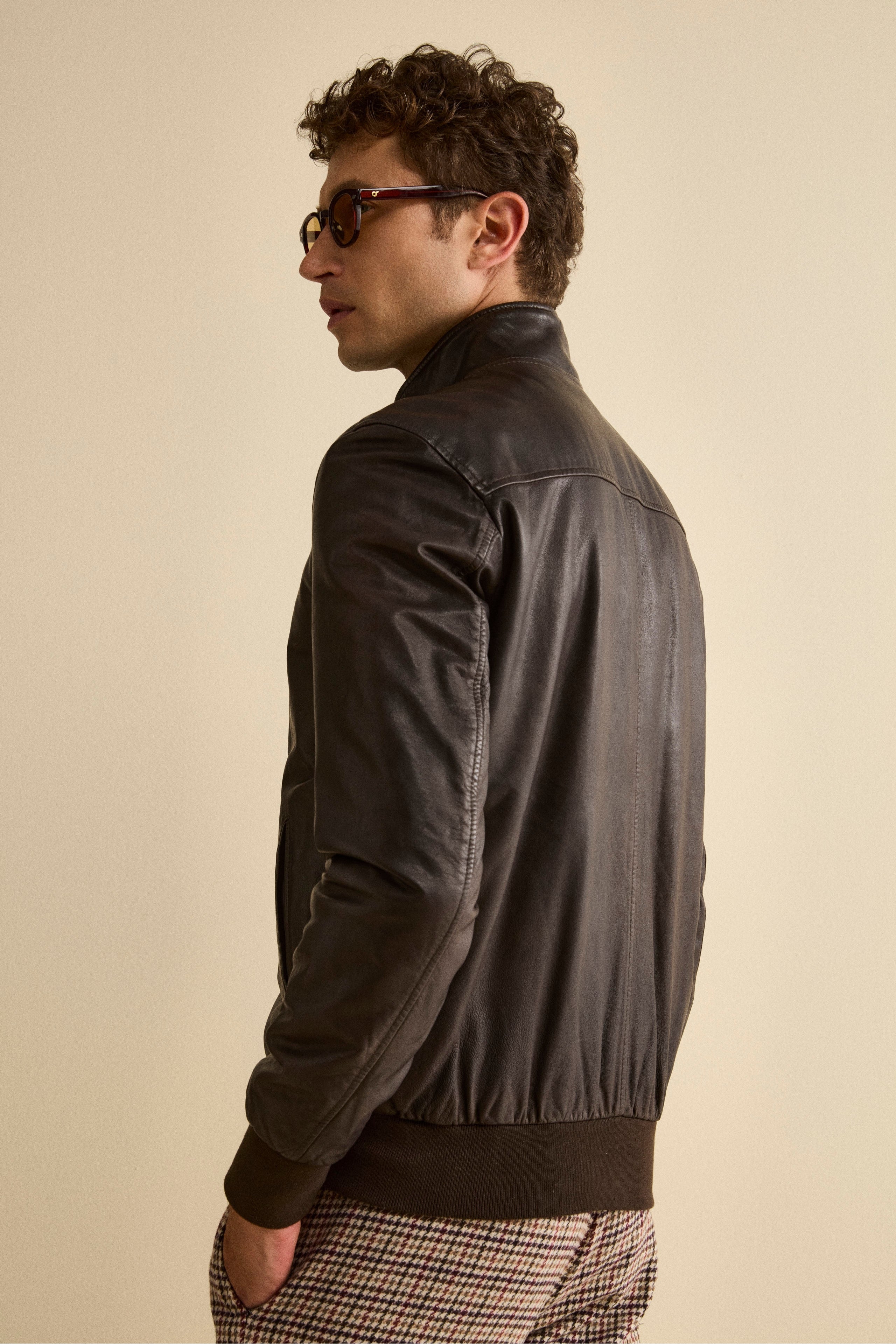 Wattierte Lederjacke - Dunkelbraun