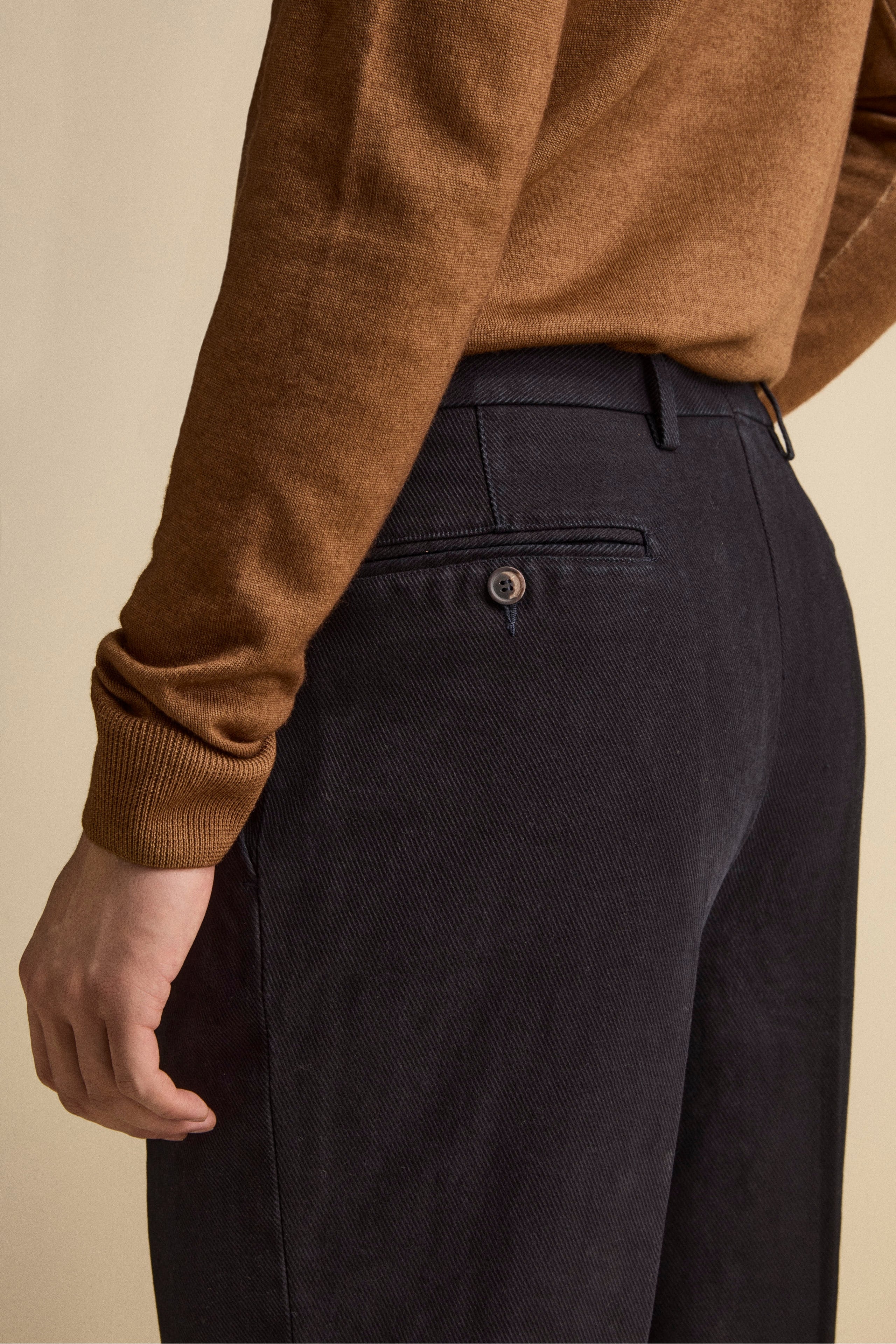 Cotton Slim Fit Pleated Trousers - BLUE