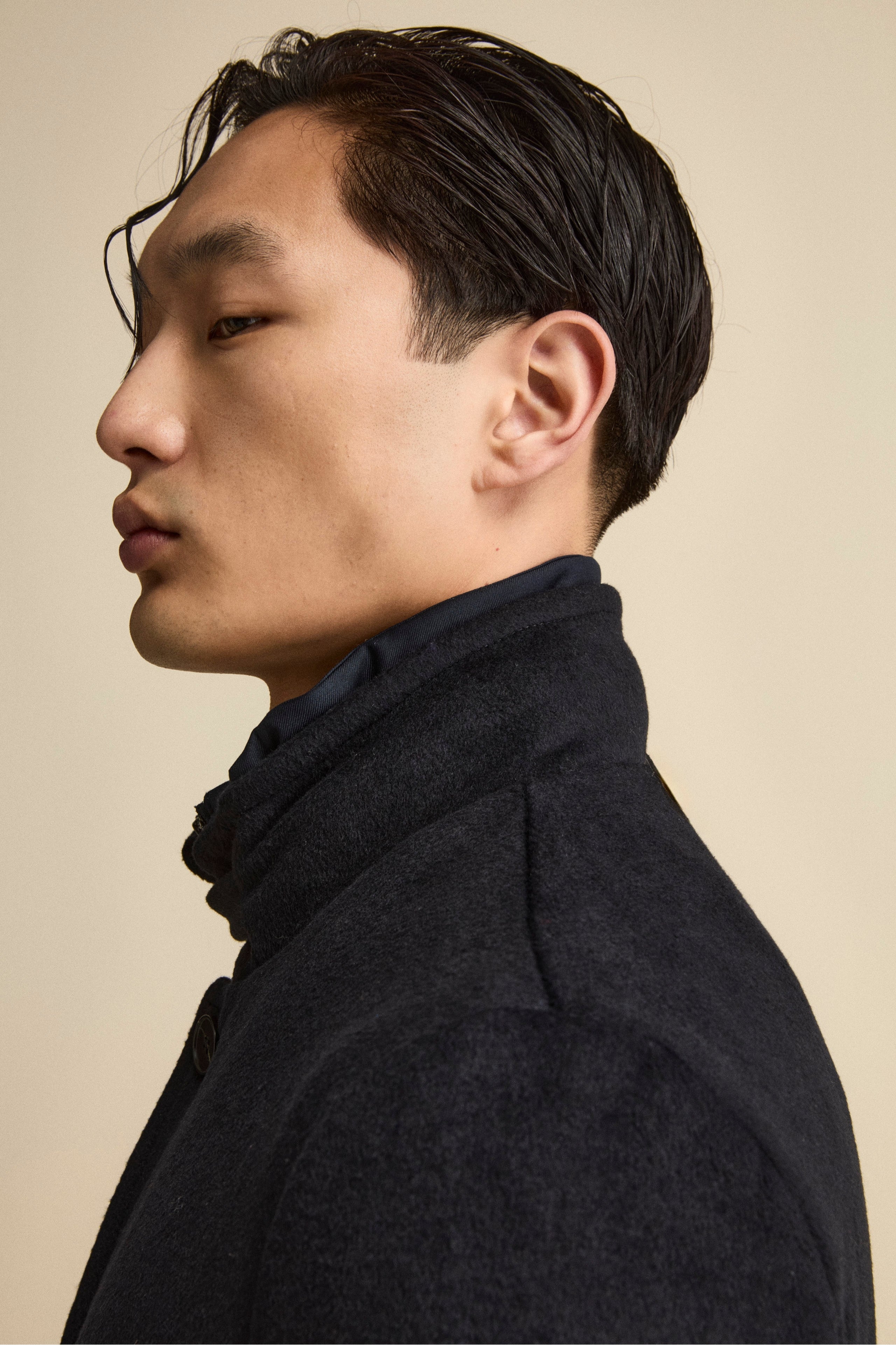 Midi Coat in Wool Blend with Removable Zip-Out Bib - BLUE