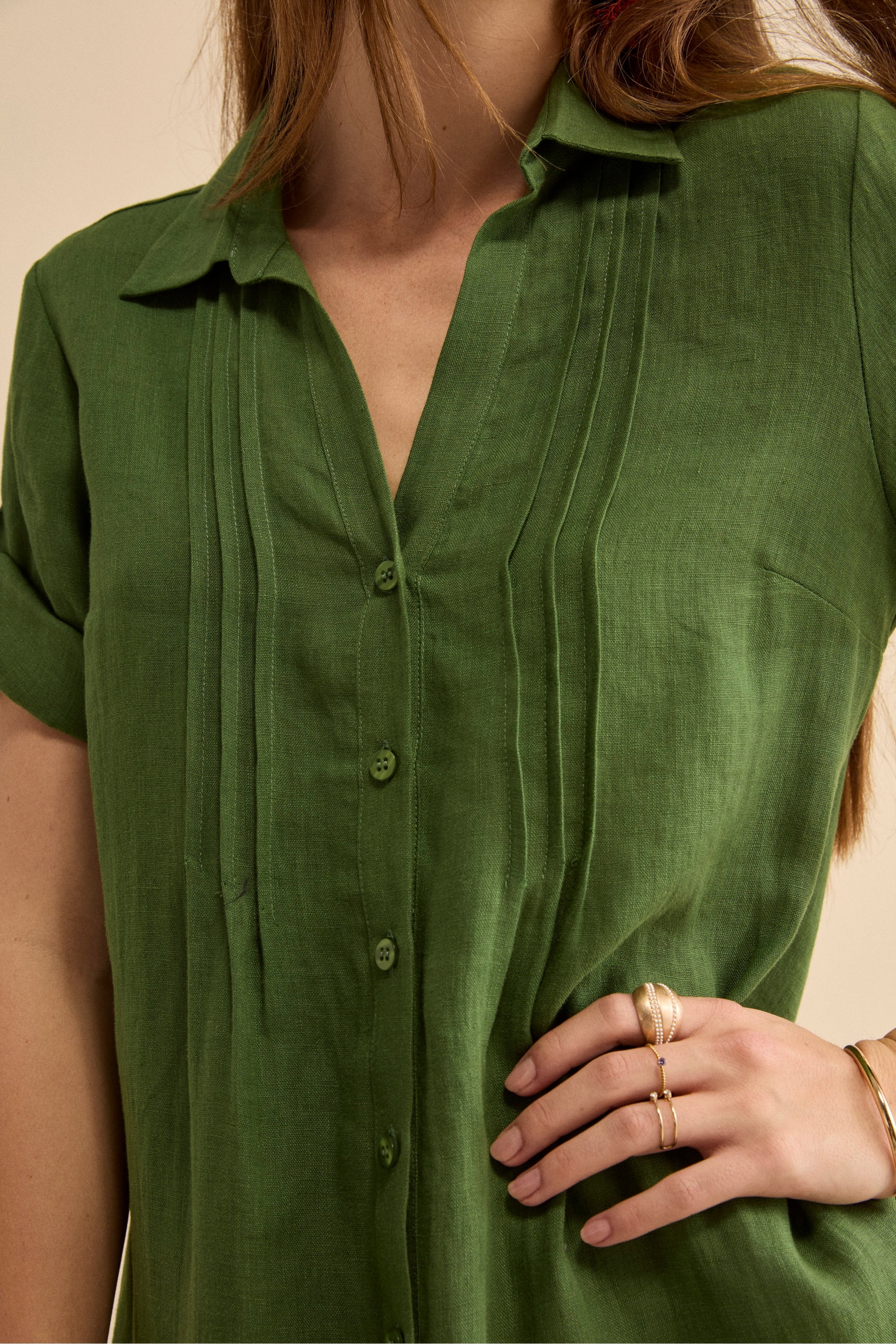 Abito Chemisier in Lino con Manica Corta - VERDE