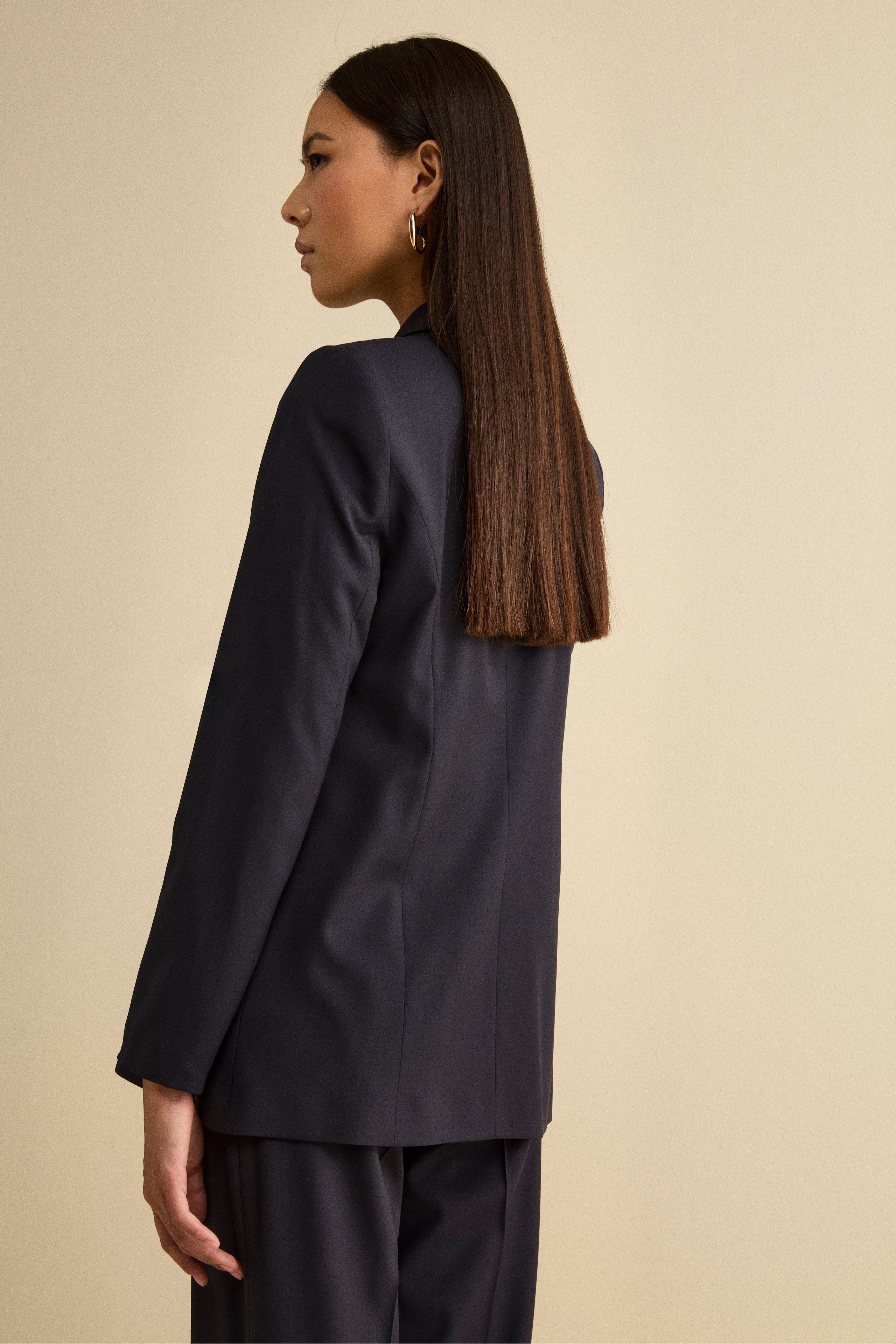 Double-Breasted Virgin Wool Suit with Peak Lapel - BLUE