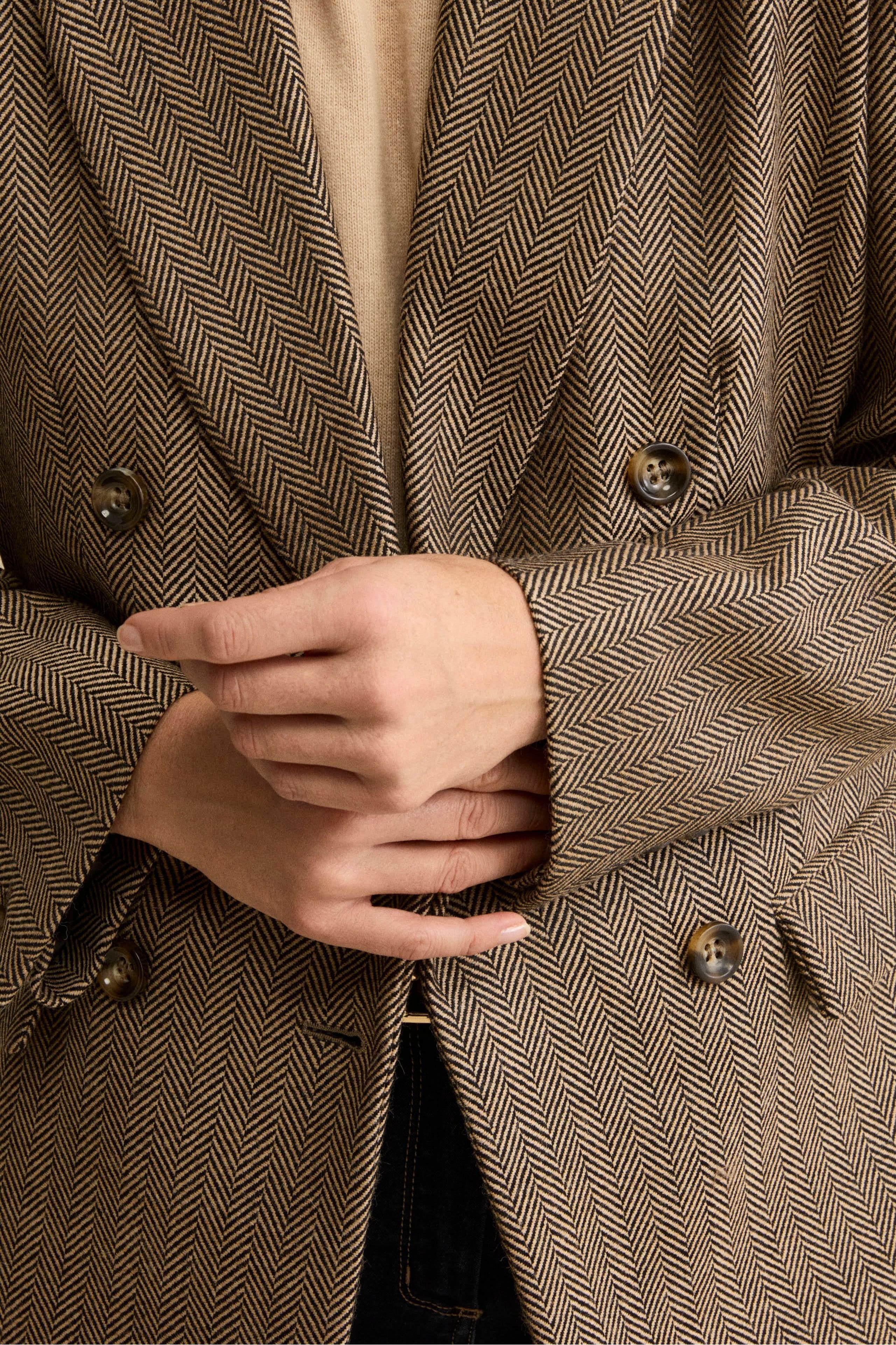 Lined Double-Breasted Blazer in Virgin Wool - BRICK HERRINGBONE