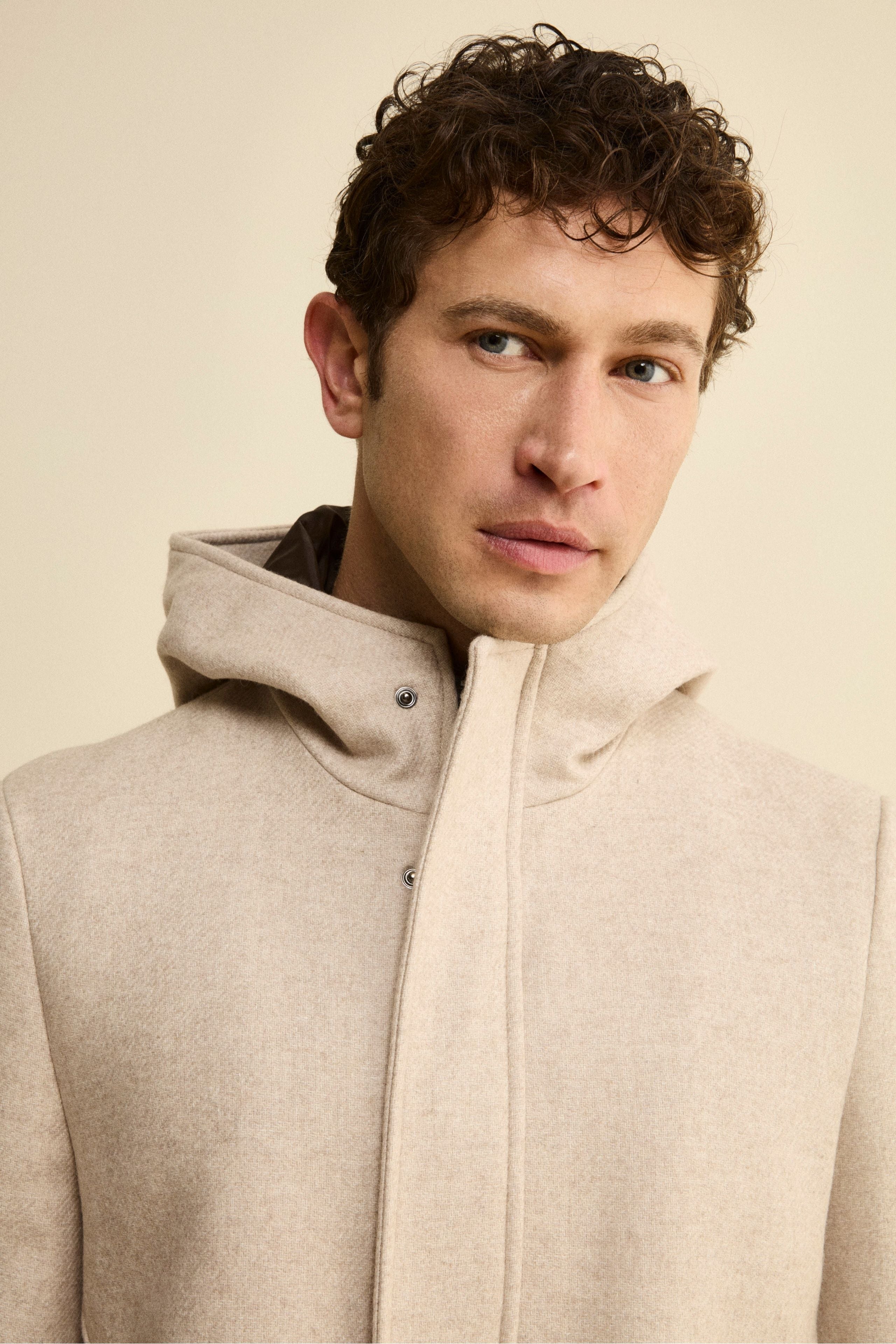Twill Wool Blend Coat with Zip and Hood - gray