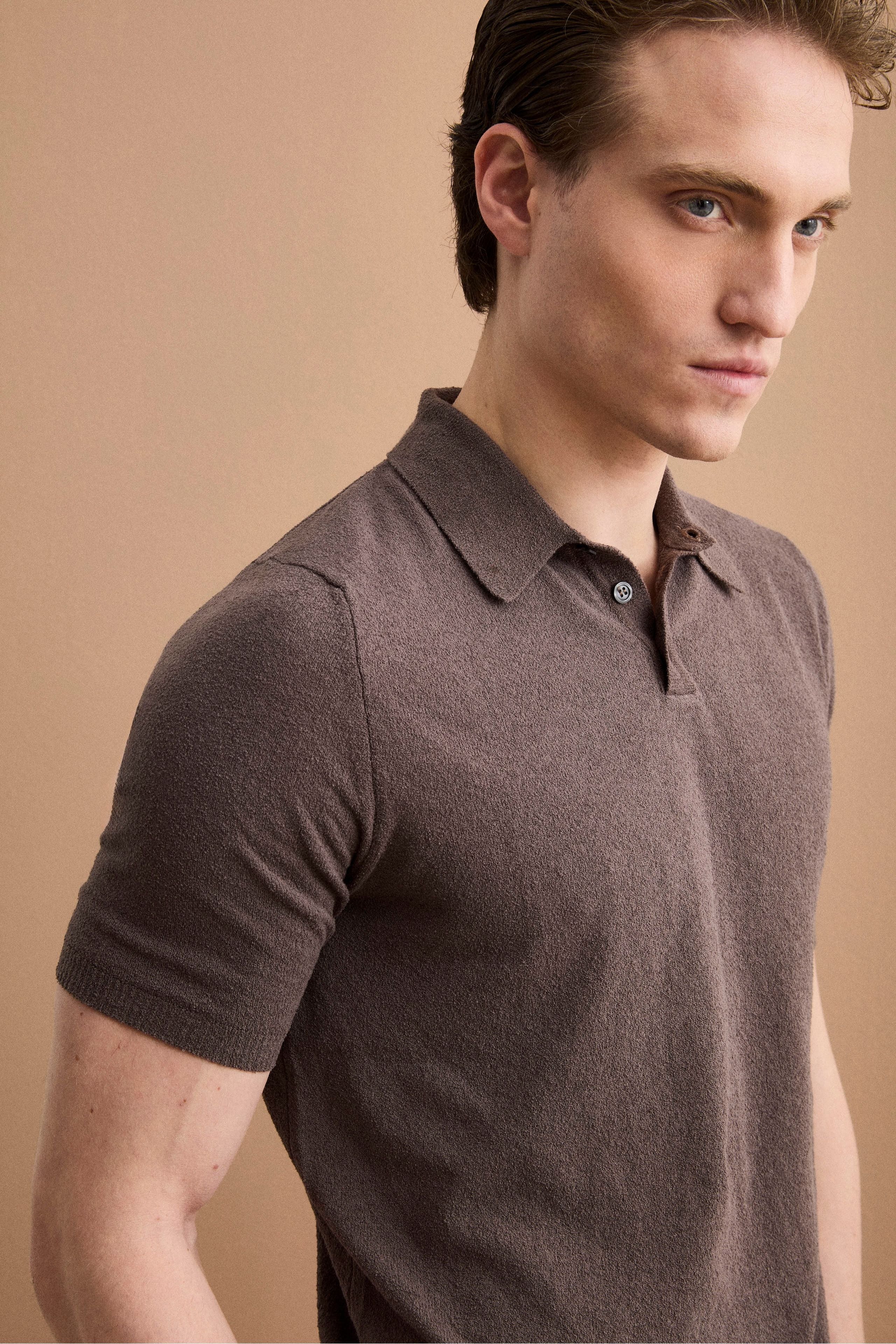 Bouclé-Poloshirt aus Frottee - braun